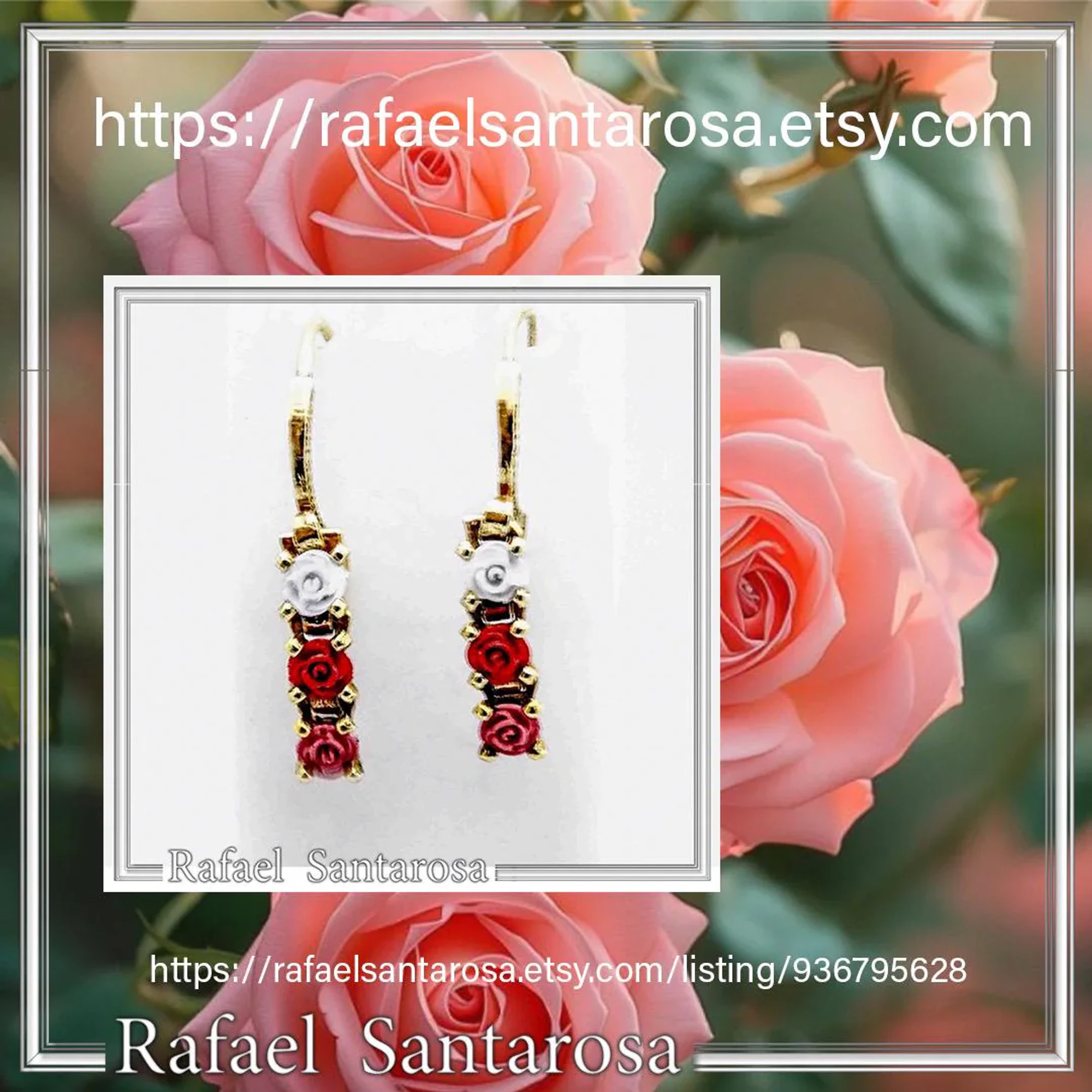 Alabaster Rose Flowers Gems Drop Earrings Romantic Floral Jewelry: 18K Gold Filled Sterling Silver — additional product image 10 from Rafael Santarosa Fine Jewelry