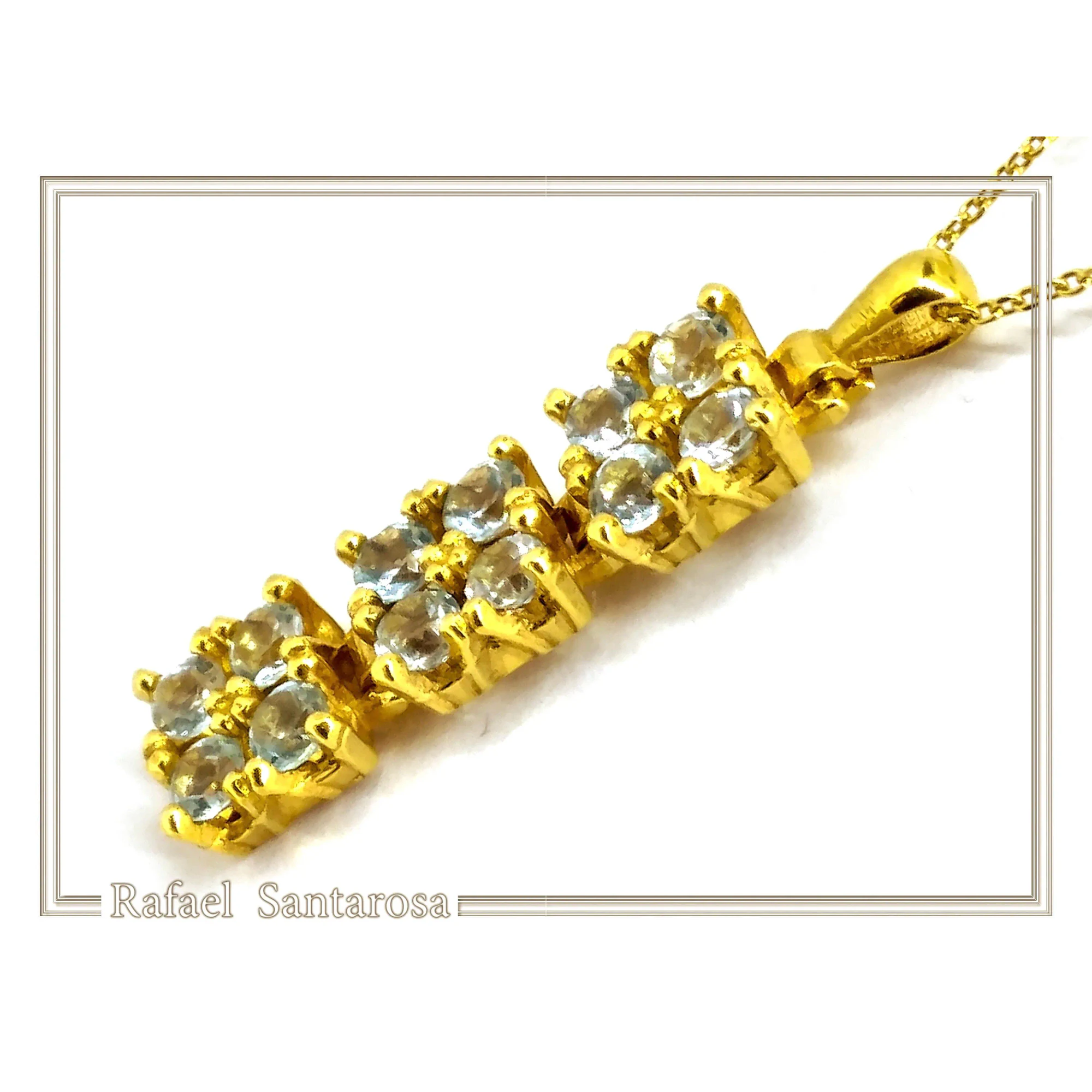 Natural Sky Blue Topaz Beaded Dangle Pendant: Silver 18k Gold Filled, Brilliant Cut Gems — additional product image 6 from Rafael Santarosa Fine Jewelry