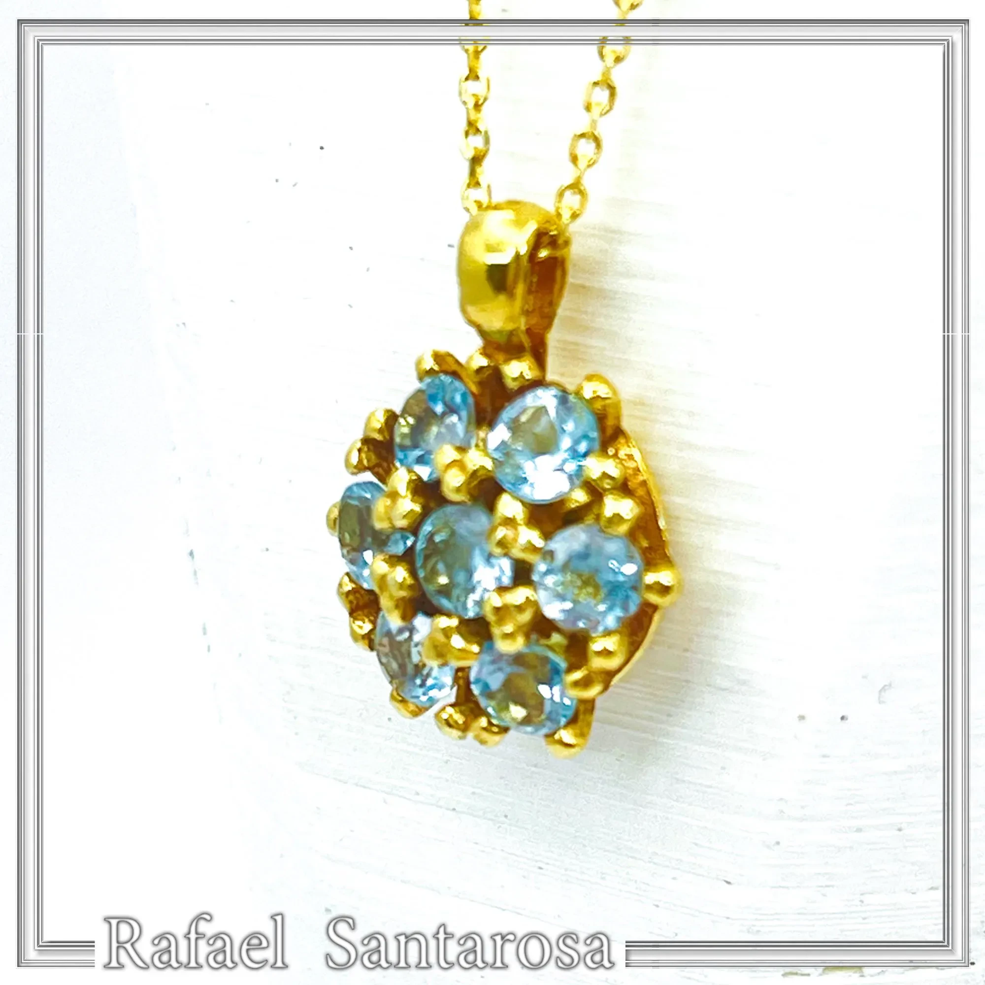 Sky Blue Topaz Rosette Pendant Sterling Silver 18k Gold Filled Pave Cluster Necklace Handmade — additional product image 4 from Rafael Santarosa Fine Jewelry
