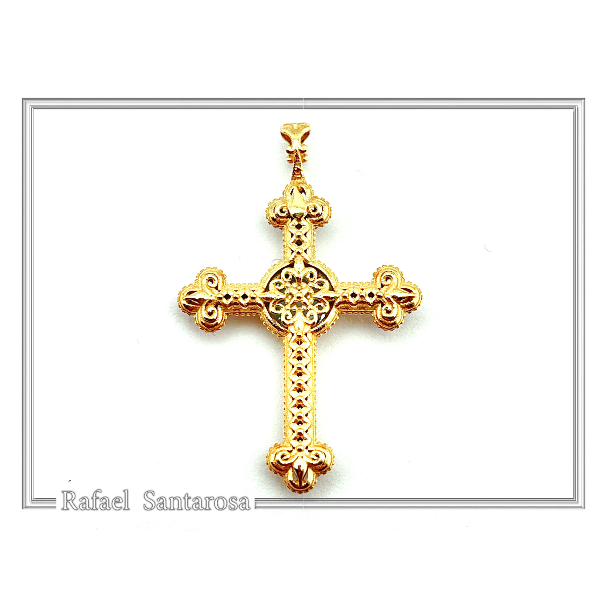 Natural Brilliant Cut Sky Blue Topaz Byzantine Filigree Cross Pendant 18K Gold Filled Silver — additional product image 9 from Rafael Santarosa Fine Jewelry