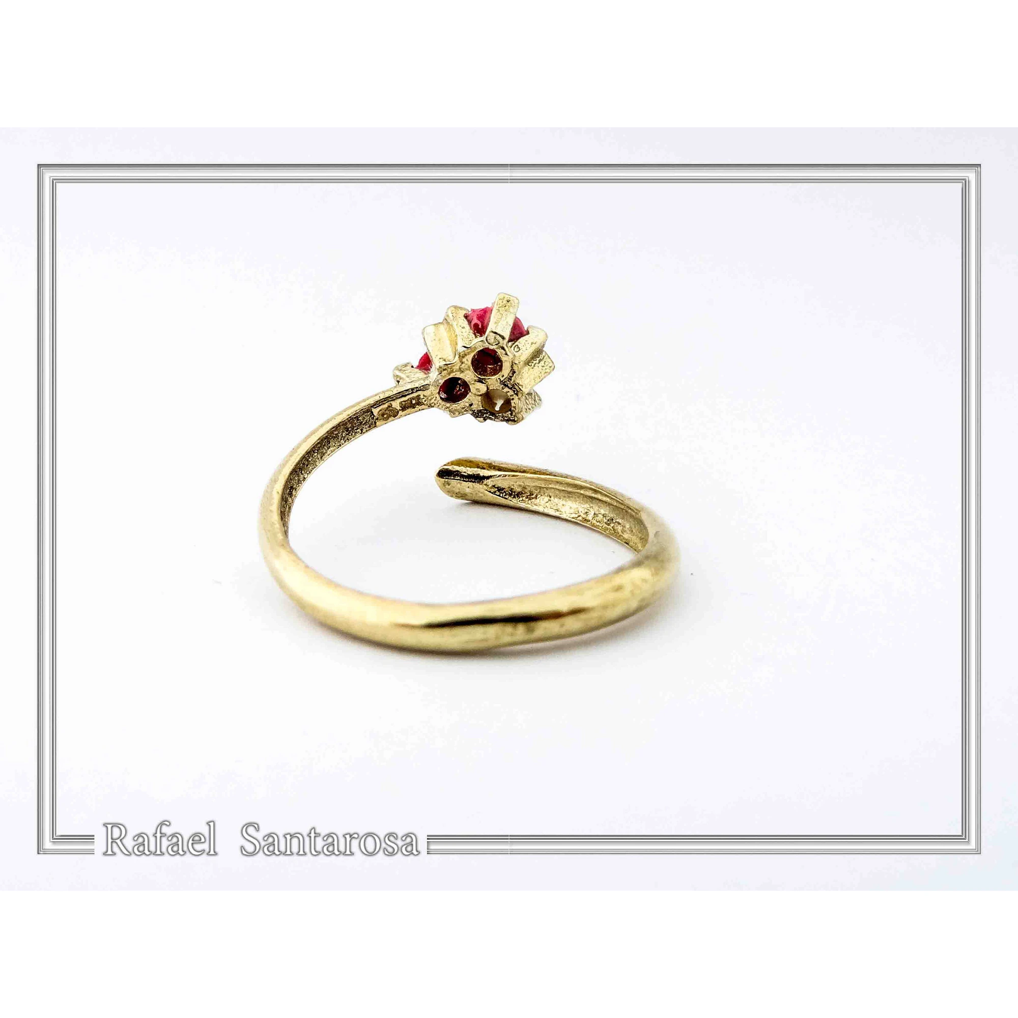 Alabaster Rose Flower Shaped Gems Bouquet Adjustable Ring: Sterling Silver 18K Gold Filled — additional product image 5 from Rafael Santarosa Fine Jewelry