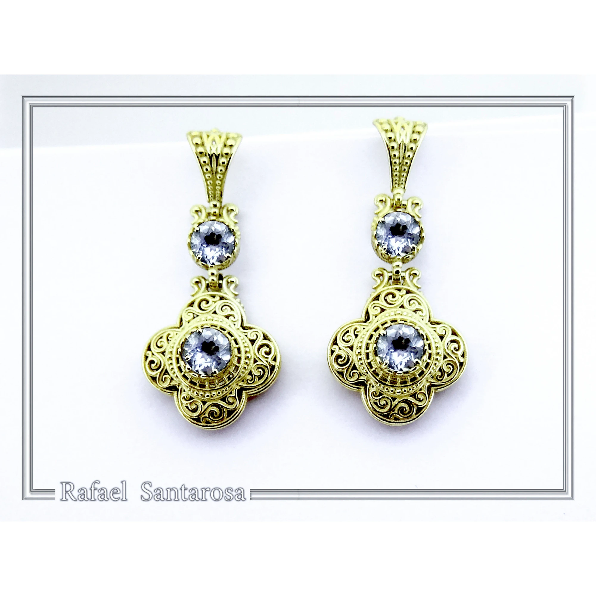 Byzantine Filigree Drop Earrings: Sterling Silver 18K Gold-Filled, Natural Topaz — additional product image 7 from Rafael Santarosa Fine Jewelry