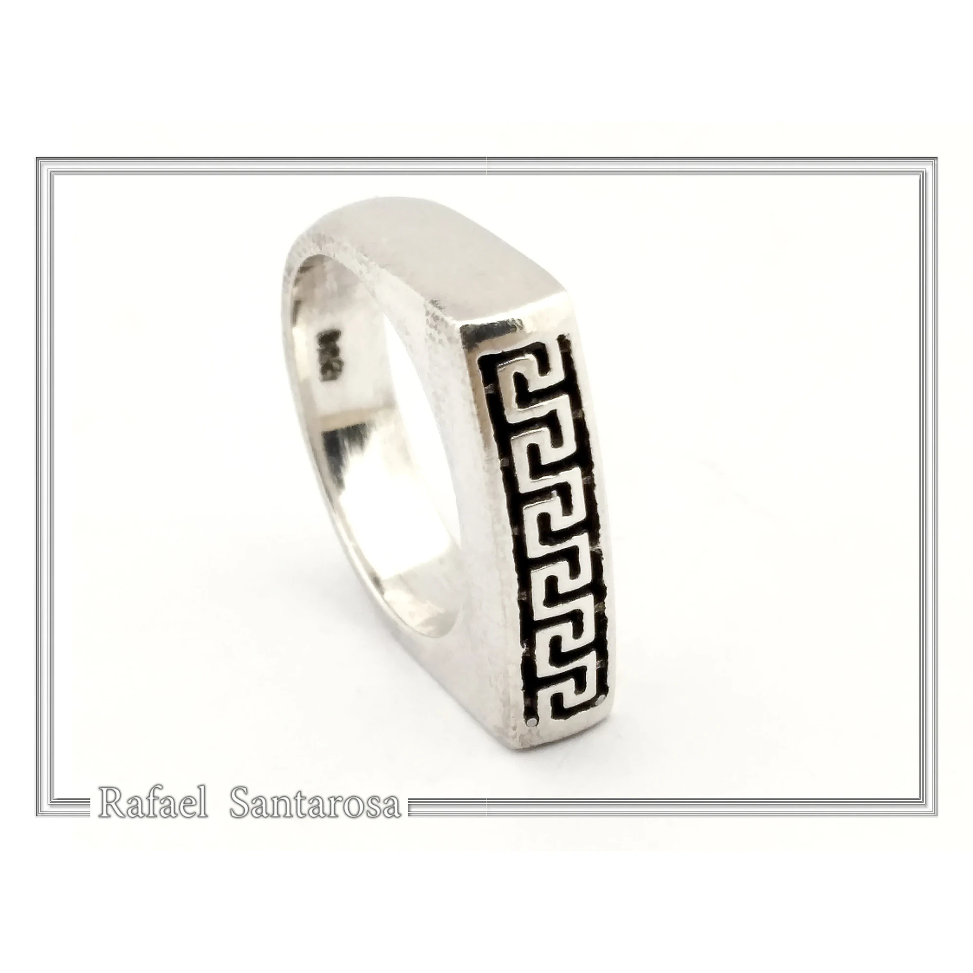 Handmade Greek Key String Meander Design Ring: Oxidized Sterling Silver Elegant Ring — additional product image 7 from Rafael Santarosa Fine Jewelry