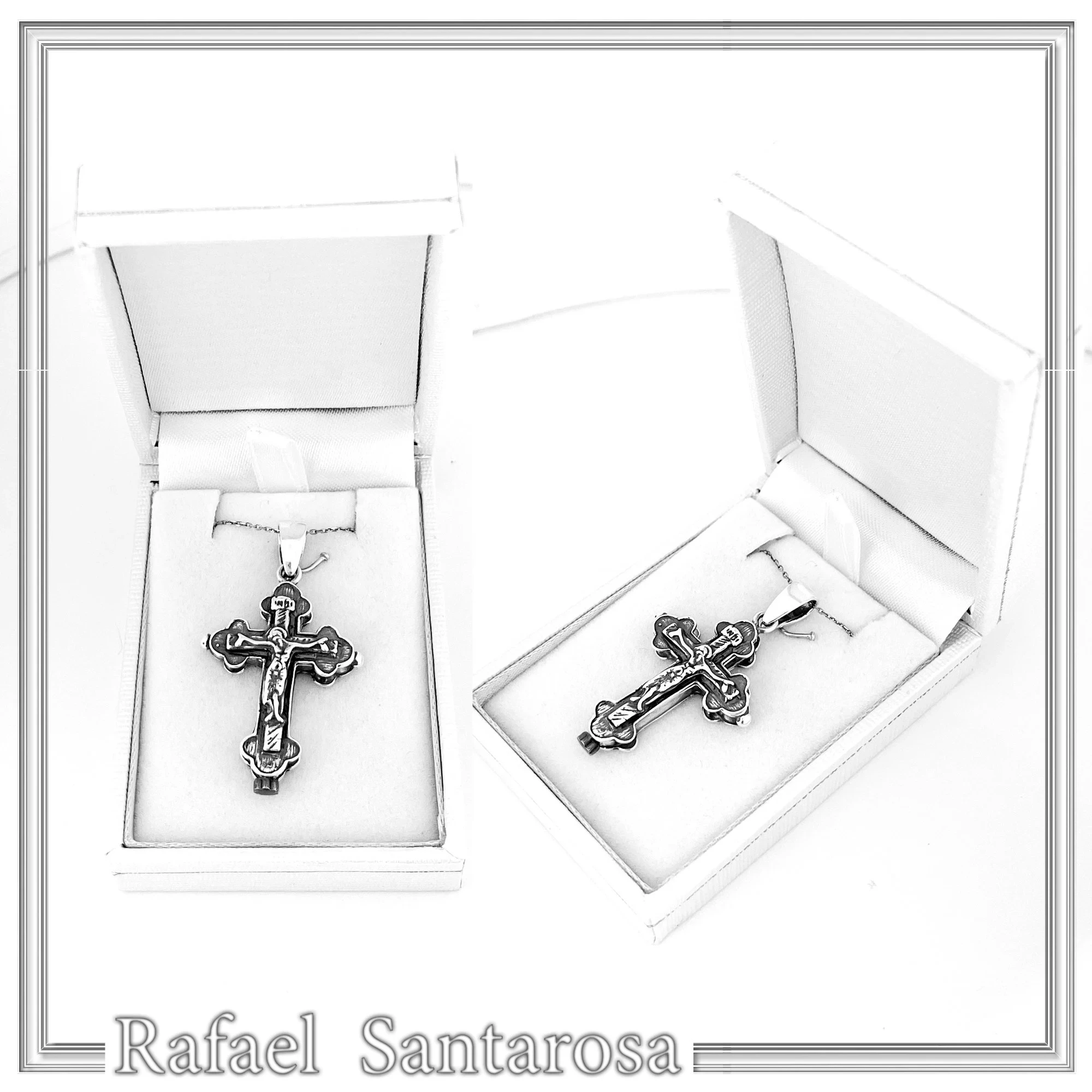 Cross of Jerusalem Reliquary with Jesus Crucifixion: Sterling Silver Byzantine Relic Holder Necklace — additional product image 10 from Rafael Santarosa Fine Jewelry