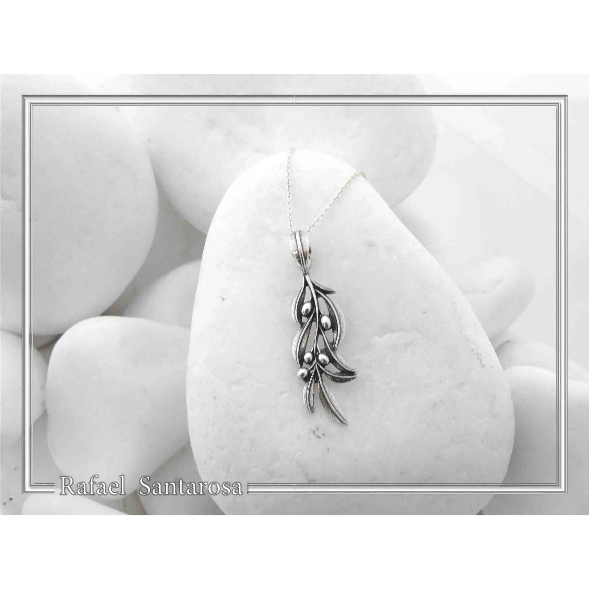 Oxidized Sterling Silver Olive Leaf Pendant: Greek Mythology Peace Symbol Necklace — additional product image 2 from Rafael Santarosa Fine Jewelry