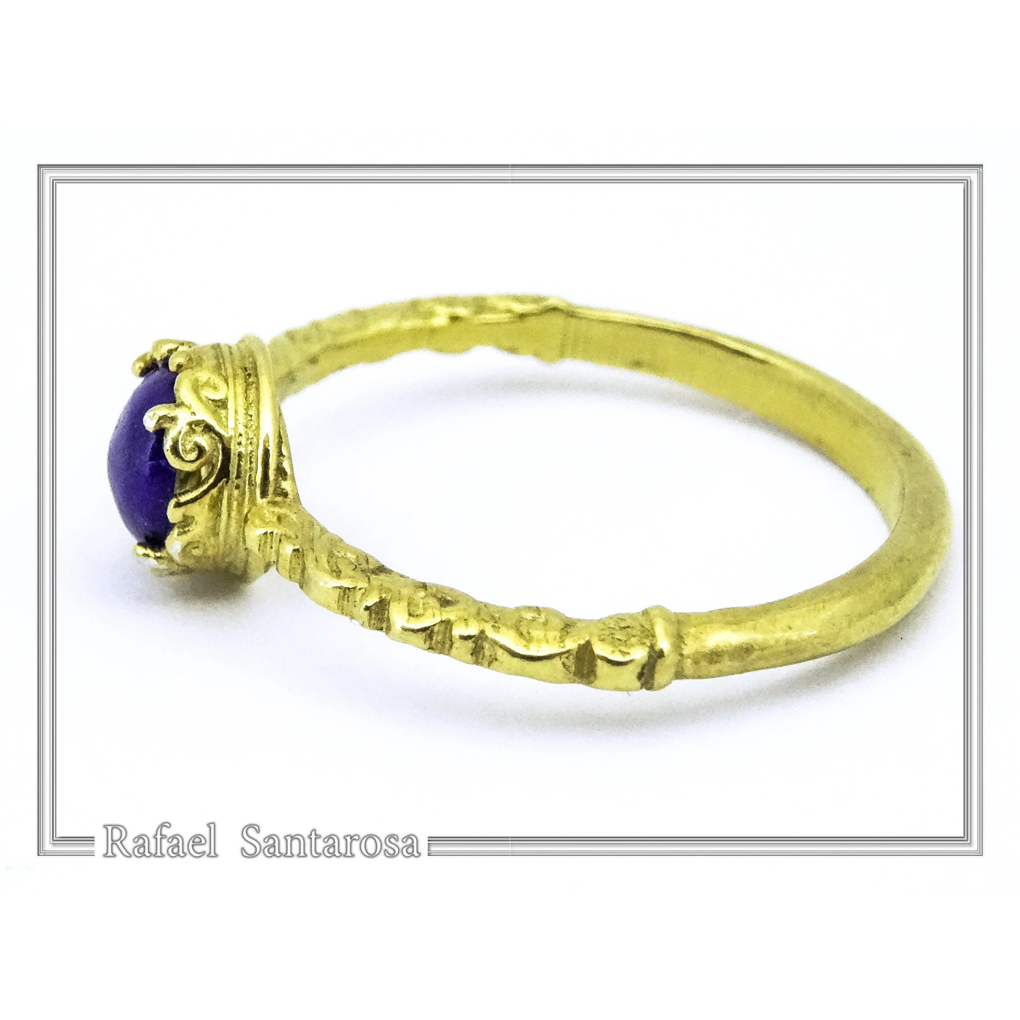 Genuine Lapis Lazuli Byzantine Statement Ring: Sterling Silver 18k Gold-Filled Filigree Bezel — additional product image 6 from Rafael Santarosa Fine Jewelry