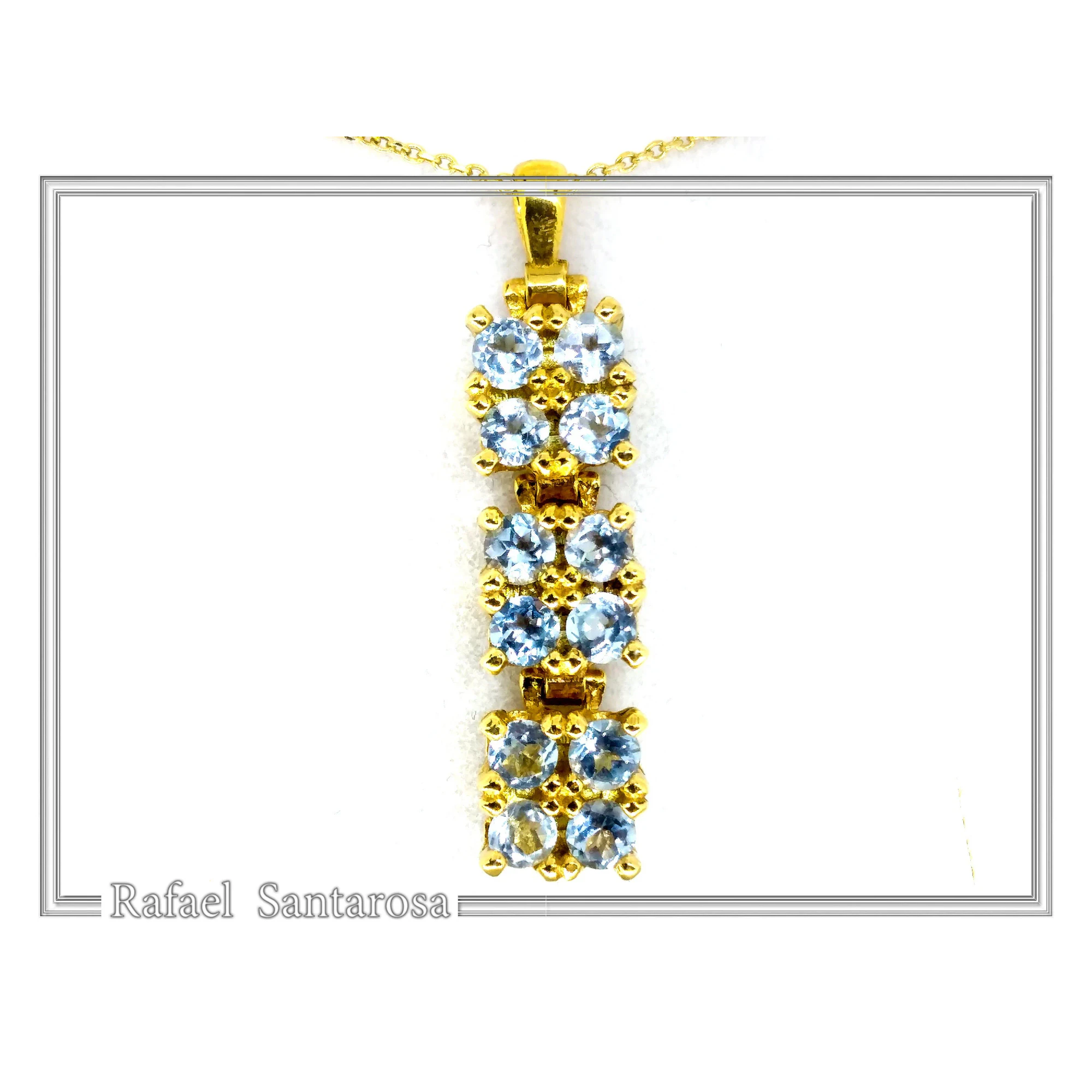 Natural Sky Blue Topaz Beaded Dangle Pendant: Silver 18k Gold Filled, Brilliant Cut Gems — additional product image 3 from Rafael Santarosa Fine Jewelry