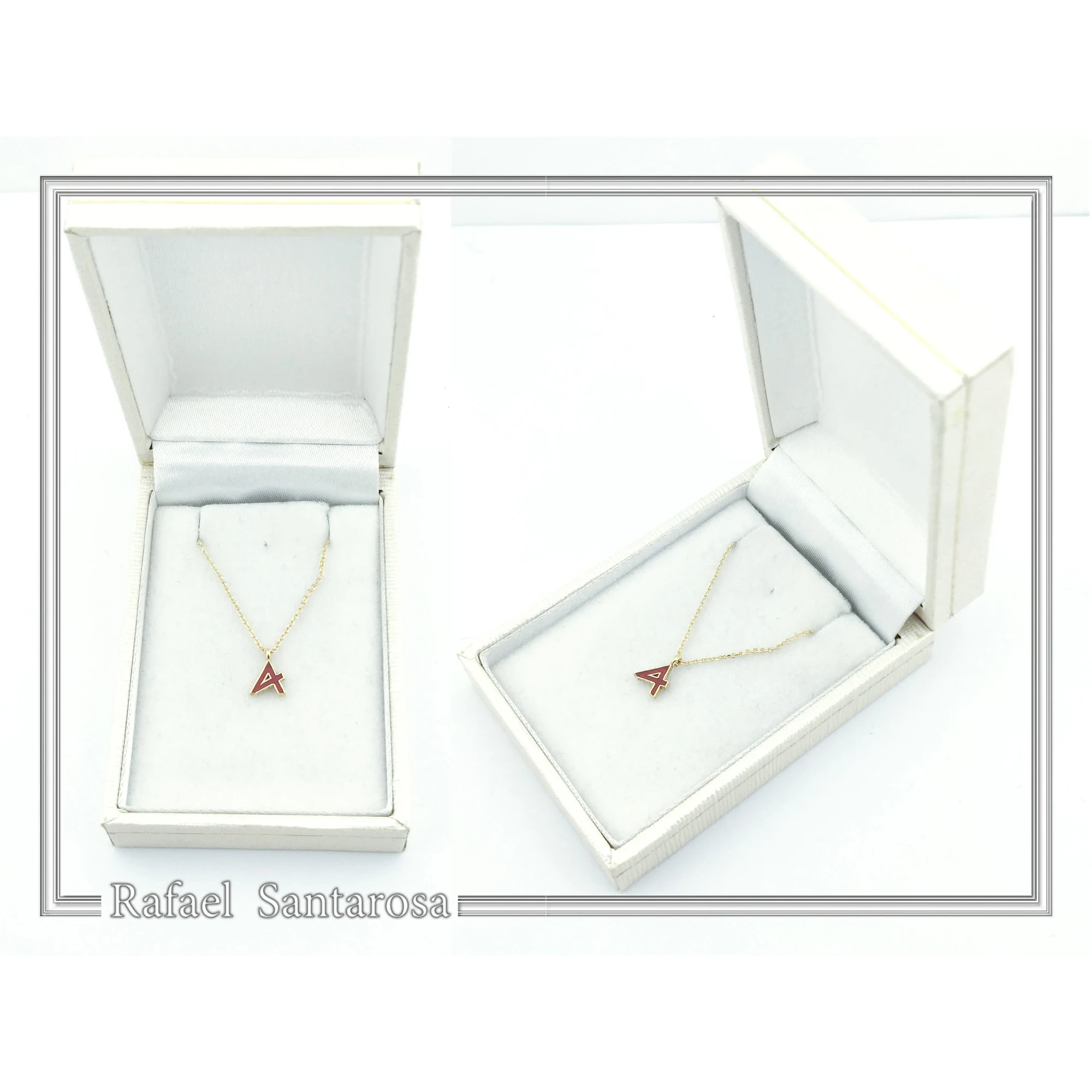 Dainty Initial personalised Necklace: Enamel Ancient Greek Font, 26 Characters 18K Gold Filled silver — additional product image 9 from Rafael Santarosa Fine Jewelry