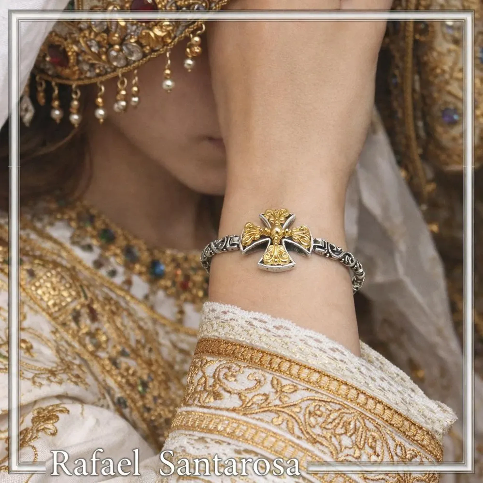 Byzantine Filigree Cross Bracelet: Oxidized and 18K Gold Filled Sterling Silver — additional product image 4 from Rafael Santarosa Fine Jewelry
