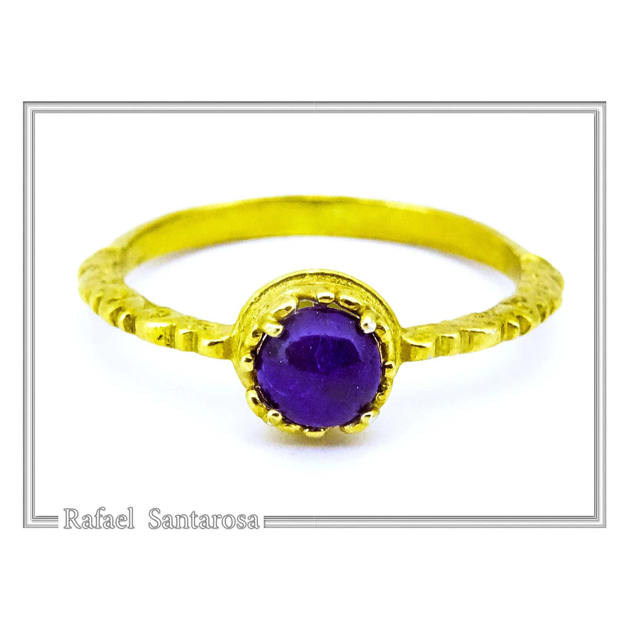 Genuine Lapis Lazuli Byzantine Statement Ring: Sterling Silver 18k Gold-Filled Filigree Bezel — additional product image 2 from Rafael Santarosa Fine Jewelry