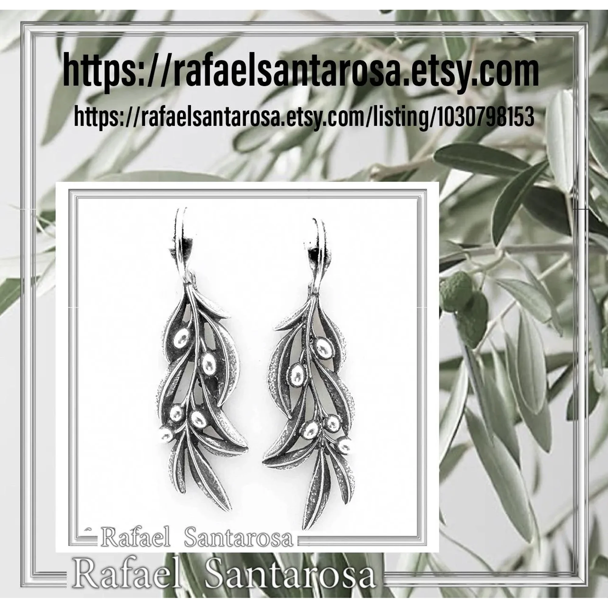 Olive Leaf Branch Drop Earrings Greek Mythology Peace Symbol: Oxidized Sterling Silver — additional product image 10 from Rafael Santarosa Fine Jewelry
