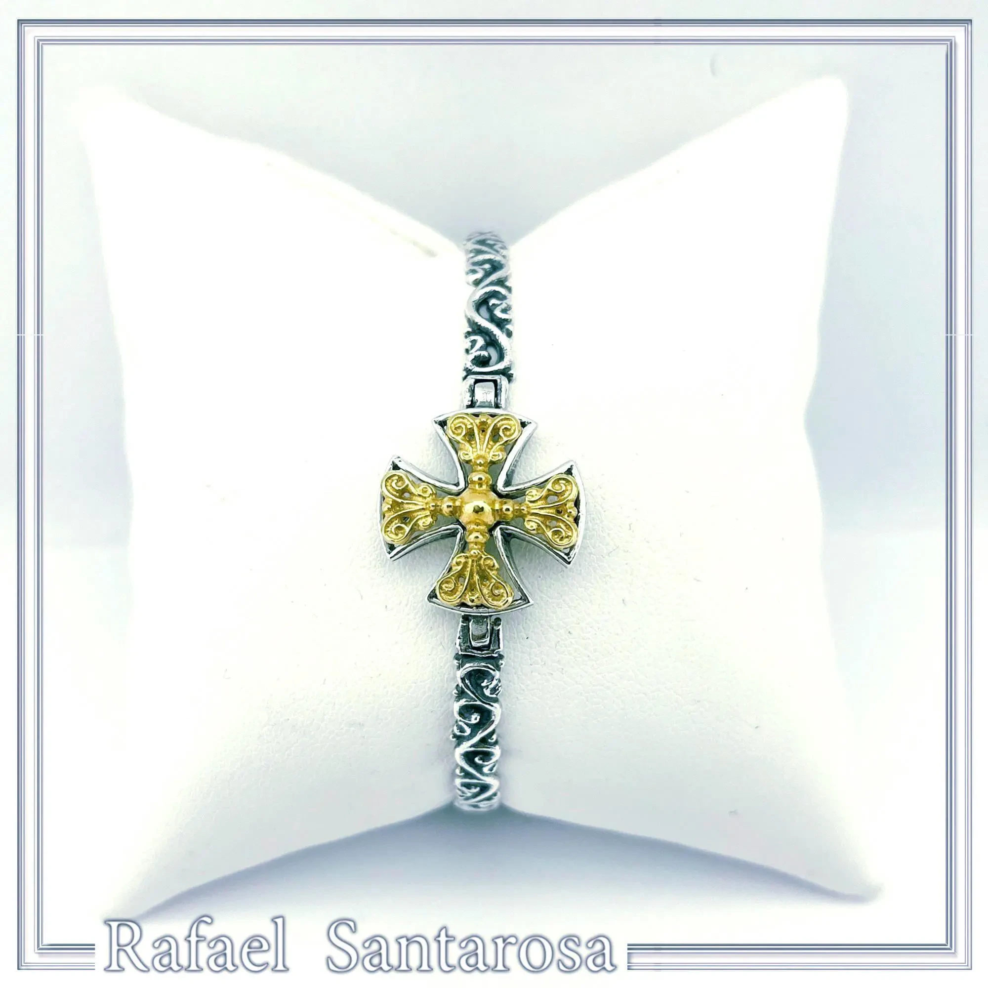 Byzantine Filigree Cross Bracelet: Oxidized and 18K Gold Filled Sterling Silver — additional product image 6 from Rafael Santarosa Fine Jewelry