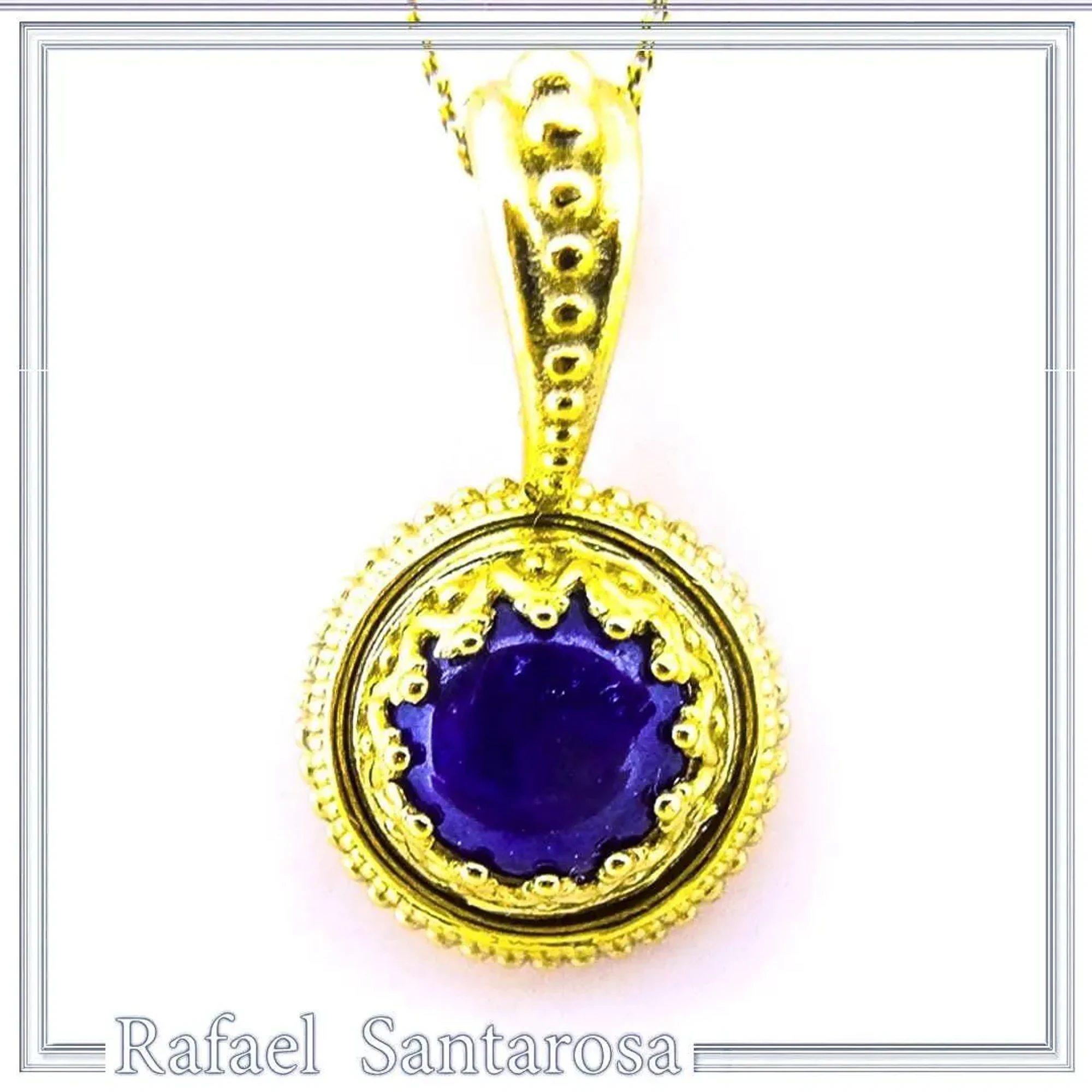Genuine Lapis Lazuli Greek Filigree Pendant: Sterling Silver 18K Gold Filled Natural Pearl Necklace — additional product image 4 from Rafael Santarosa Fine Jewelry
