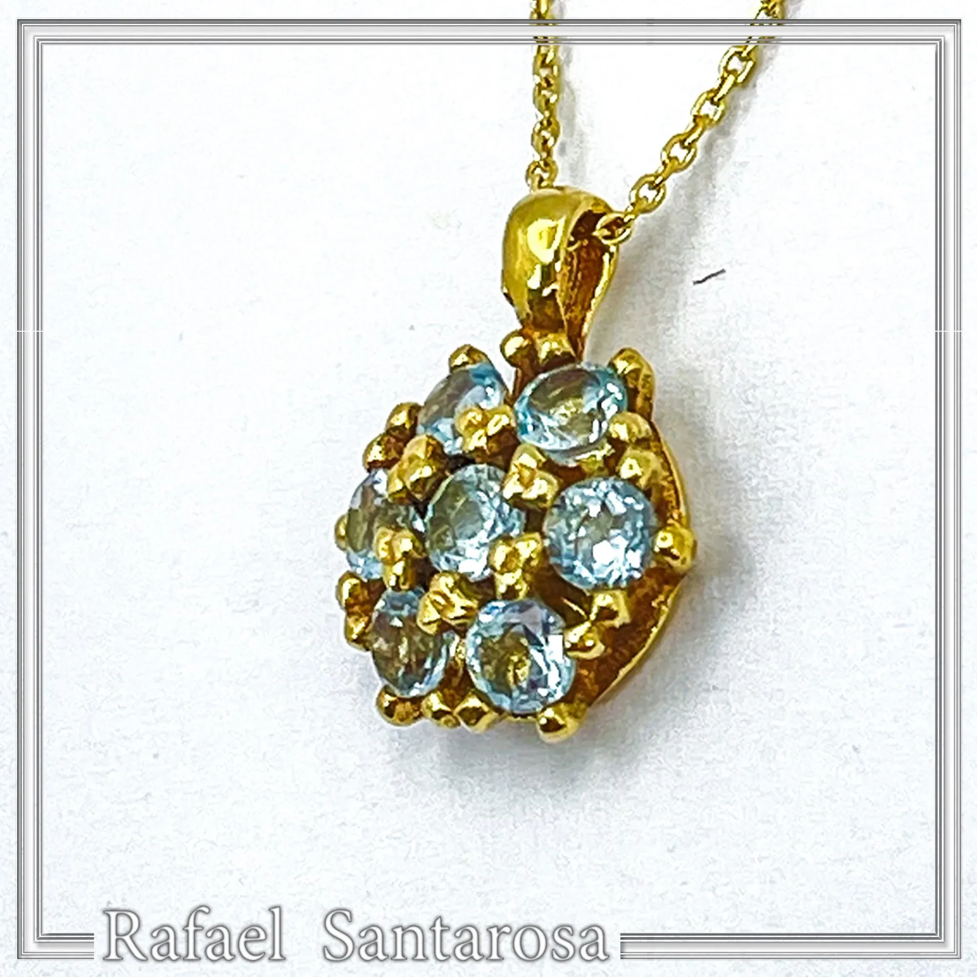 Sky Blue Topaz Rosette Pendant Sterling Silver 18k Gold Filled Pave Cluster Necklace Handmade — additional product image 7 from Rafael Santarosa Fine Jewelry