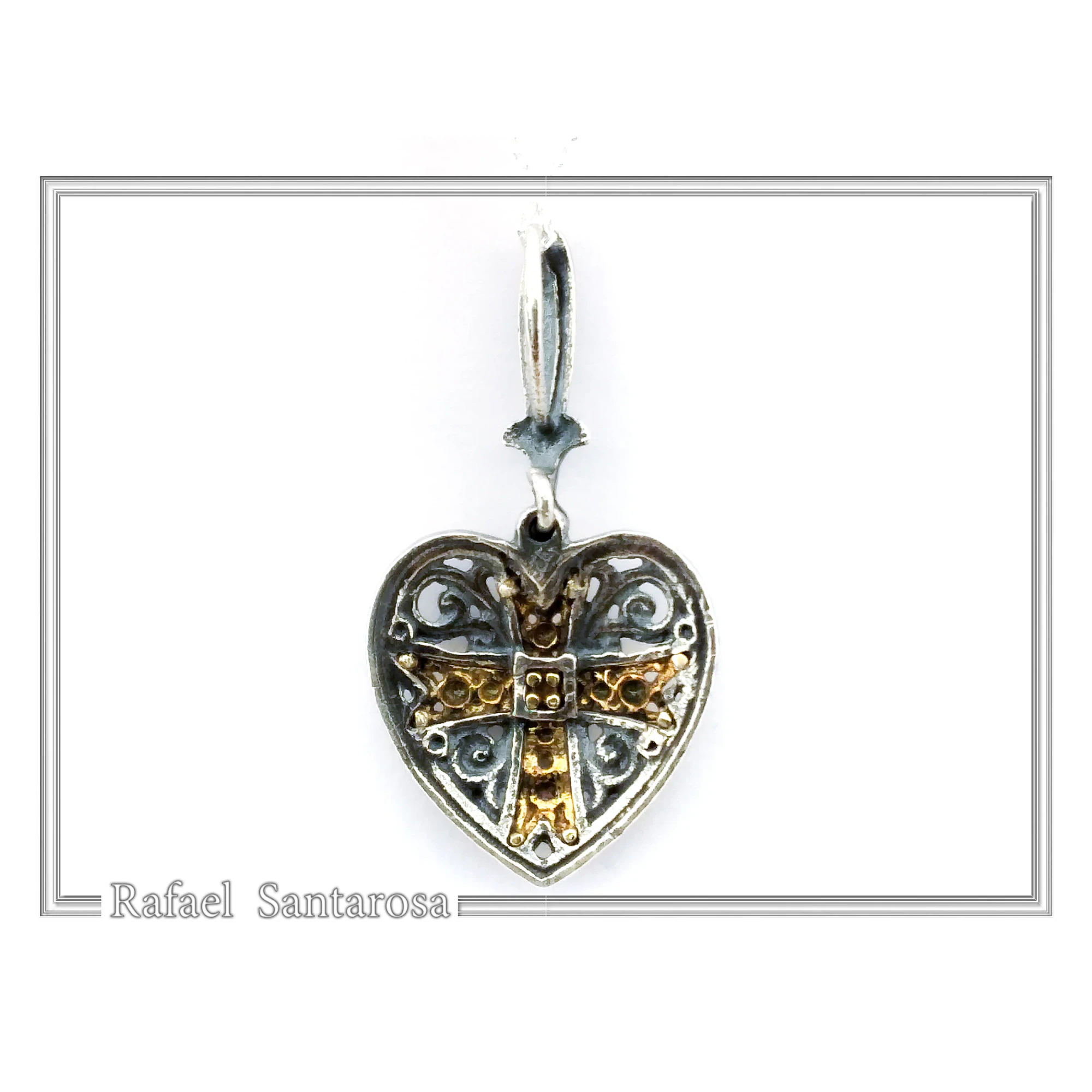 Byzantine Maltese Knights Cross Holy Heart Pendant: Oxidised and 18K Gold Filled Sterling Silver — additional product image 8 from Rafael Santarosa Fine Jewelry
