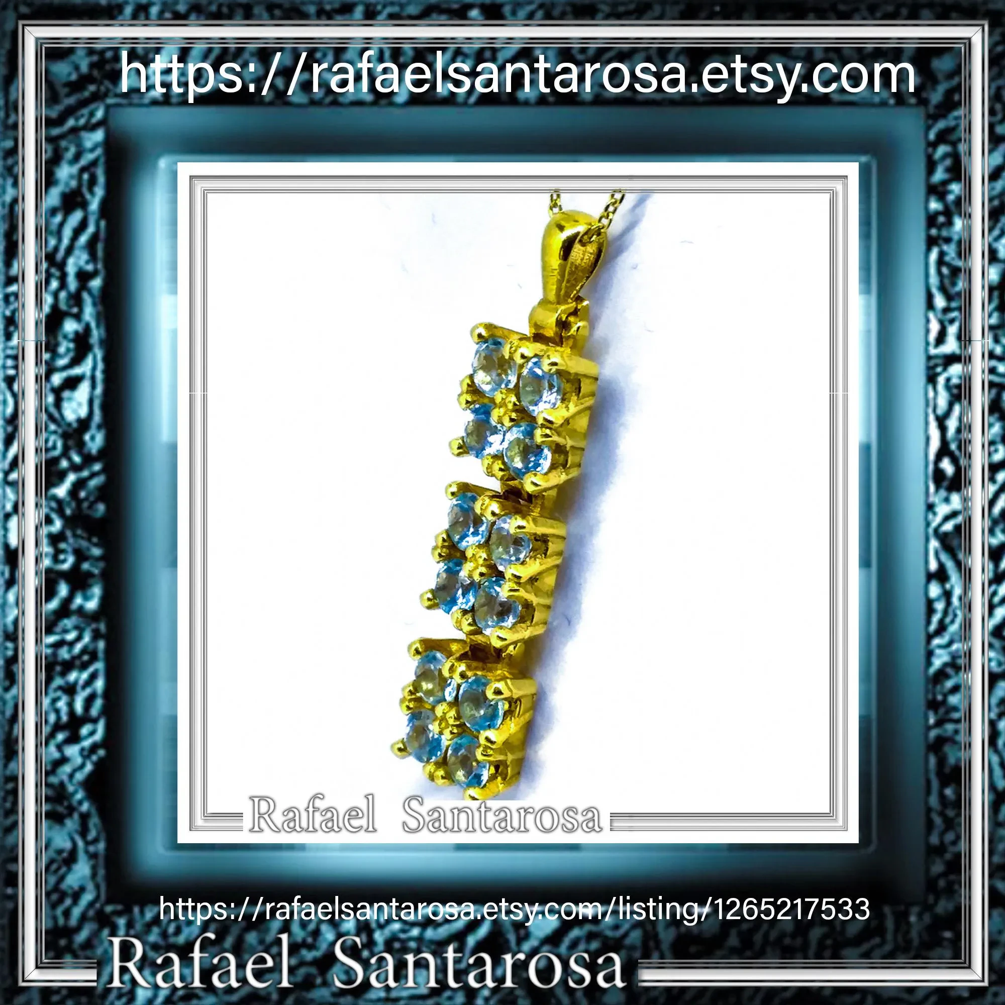 Natural Sky Blue Topaz Beaded Dangle Pendant: Silver 18k Gold Filled, Brilliant Cut Gems — additional product image 10 from Rafael Santarosa Fine Jewelry