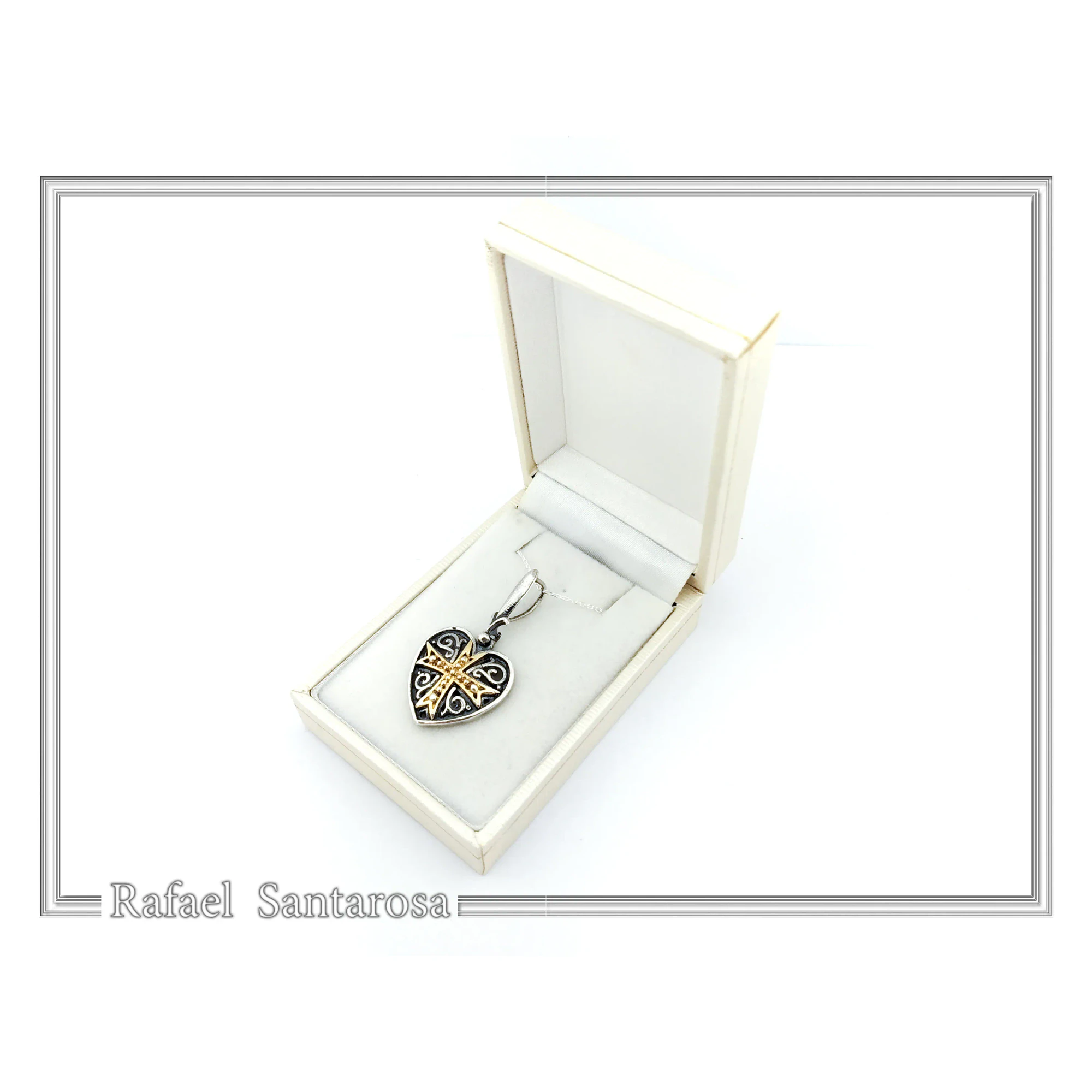Byzantine Maltese Knights Cross Holy Heart Pendant: Oxidised and 18K Gold Filled Sterling Silver — additional product image 9 from Rafael Santarosa Fine Jewelry