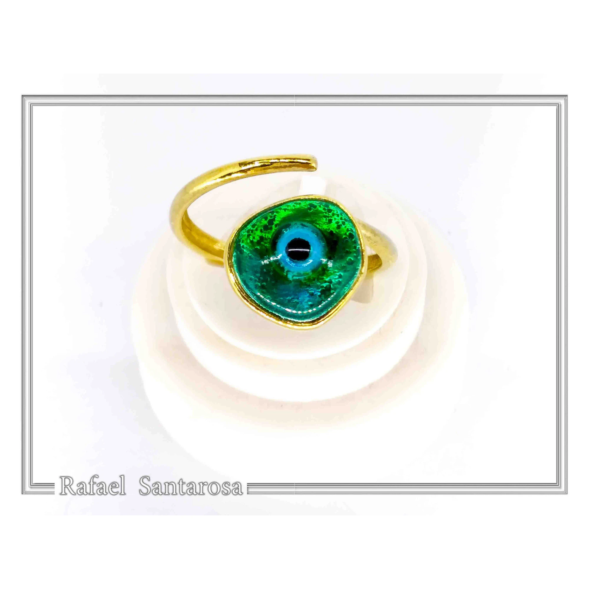 Handmade Enamel Evil Eye Talisman Adjustable Ring: 18k Gold Filled Sterling Silver — additional product image 5 from Rafael Santarosa Fine Jewelry