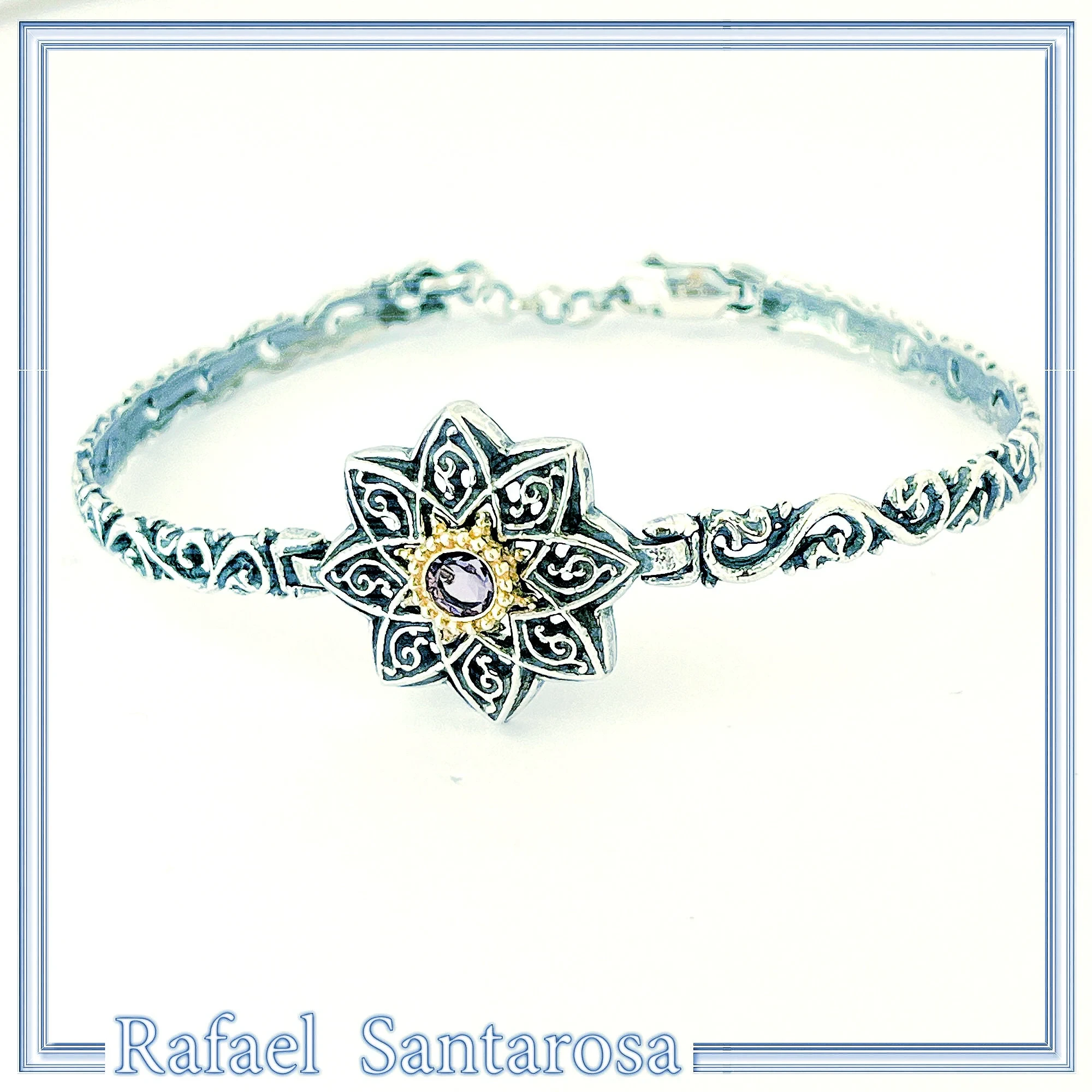 Natural Amethyst Byzantine Star Bracelet: Oxidised Sterling Silver, 18K Gold Filled Bezel — additional product image 7 from Rafael Santarosa Fine Jewelry