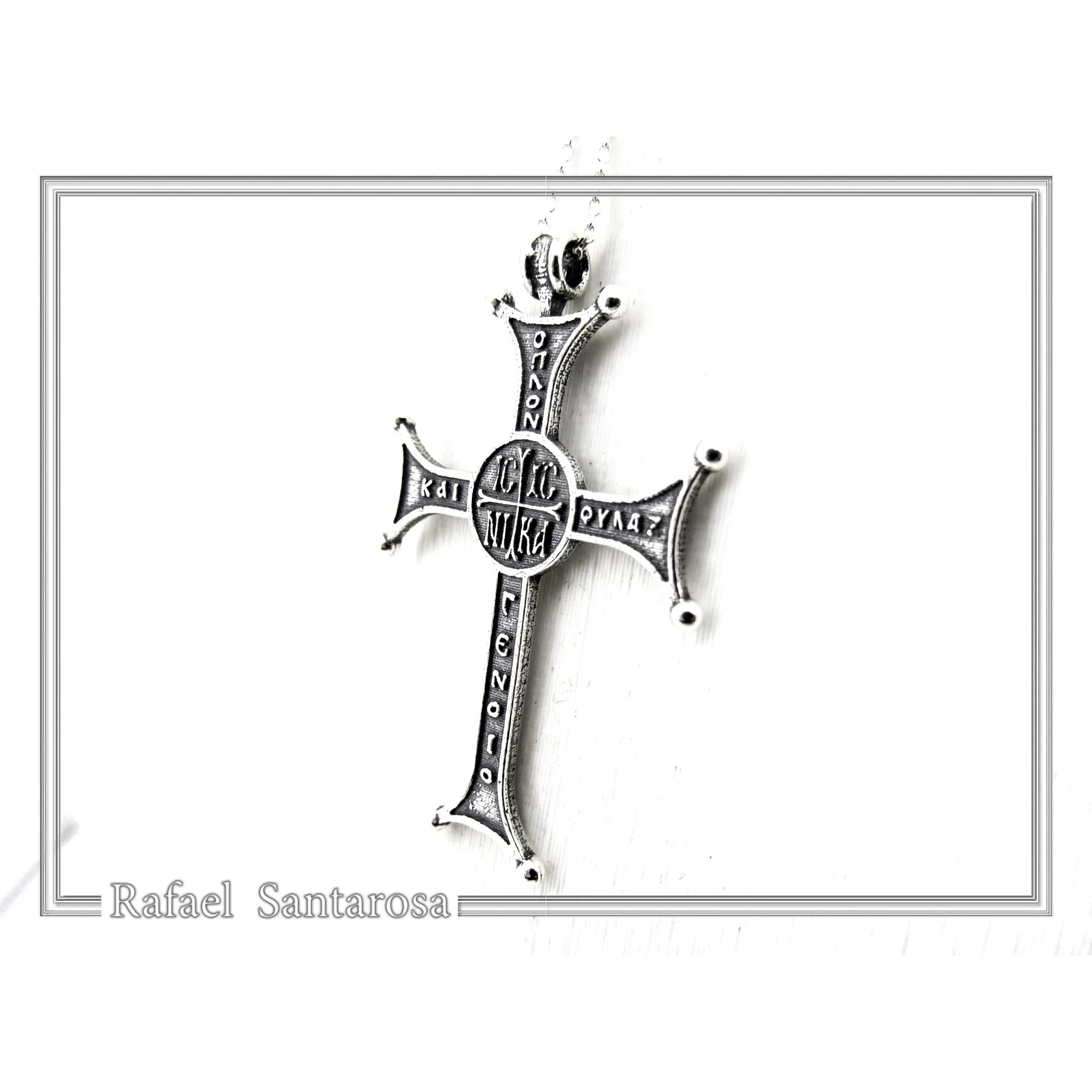 Christian Prayer Engraved Byzantine IC XC NIKA Cross Talisman "Be My Arms and Protection" — additional product image 6 from Rafael Santarosa Fine Jewelry