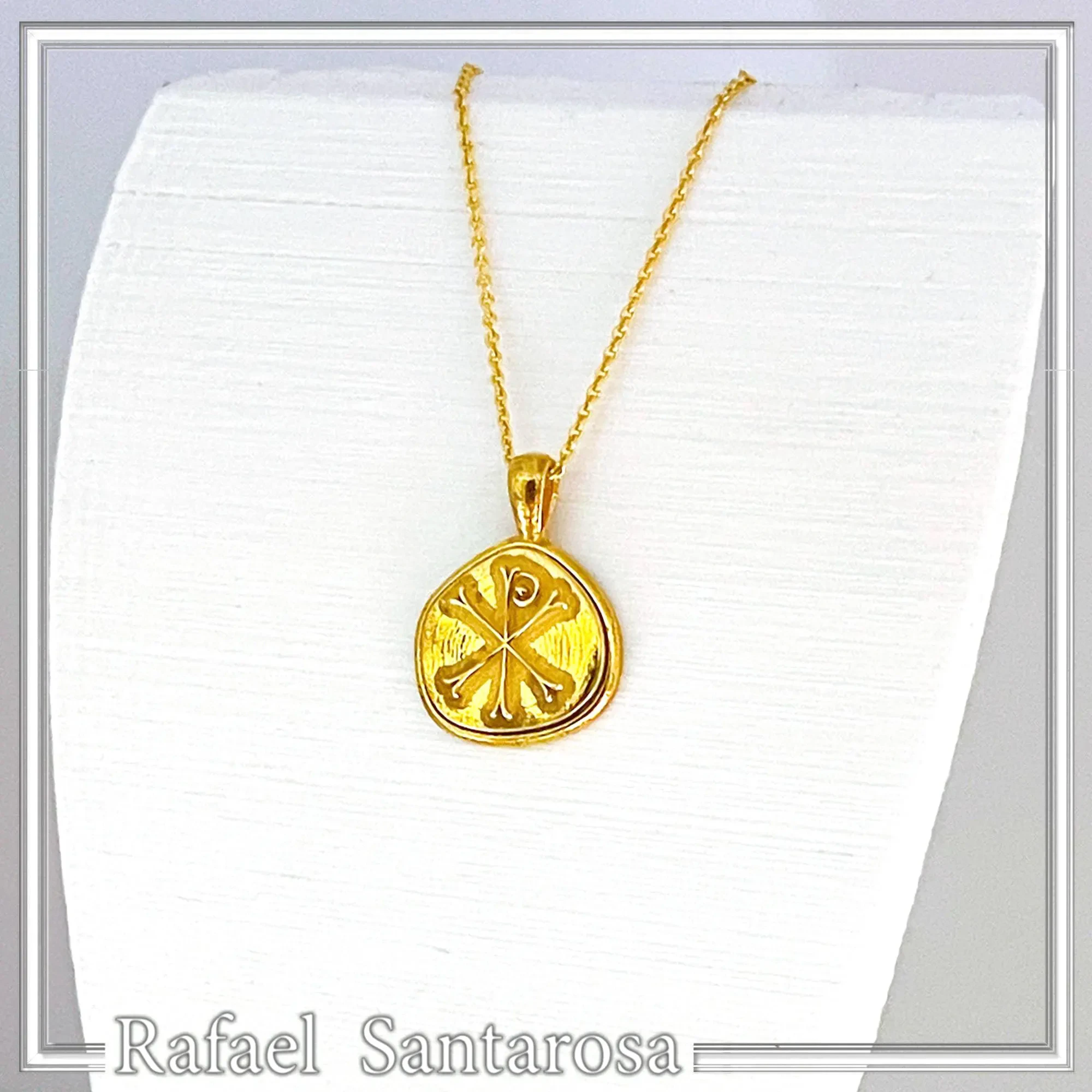 18k Solid Gold Chi Rho Religious Pendant - Jesus Christ Name Byzantine Christian Necklace — additional product image 2 from Rafael Santarosa Fine Jewelry