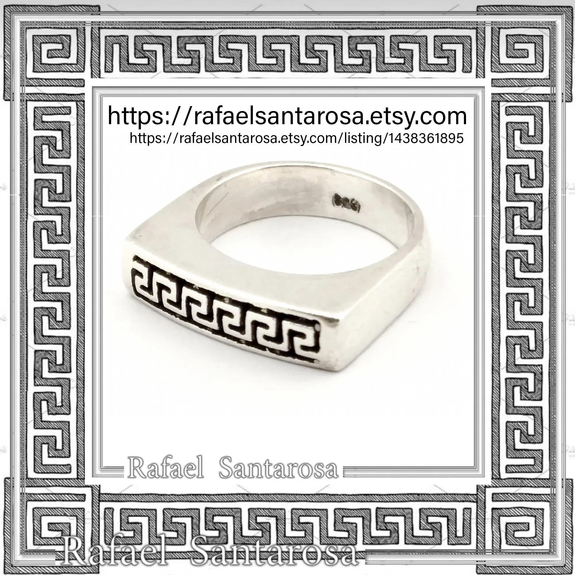 Handmade Greek Key String Meander Design Ring: Oxidized Sterling Silver Elegant Ring — additional product image 10 from Rafael Santarosa Fine Jewelry