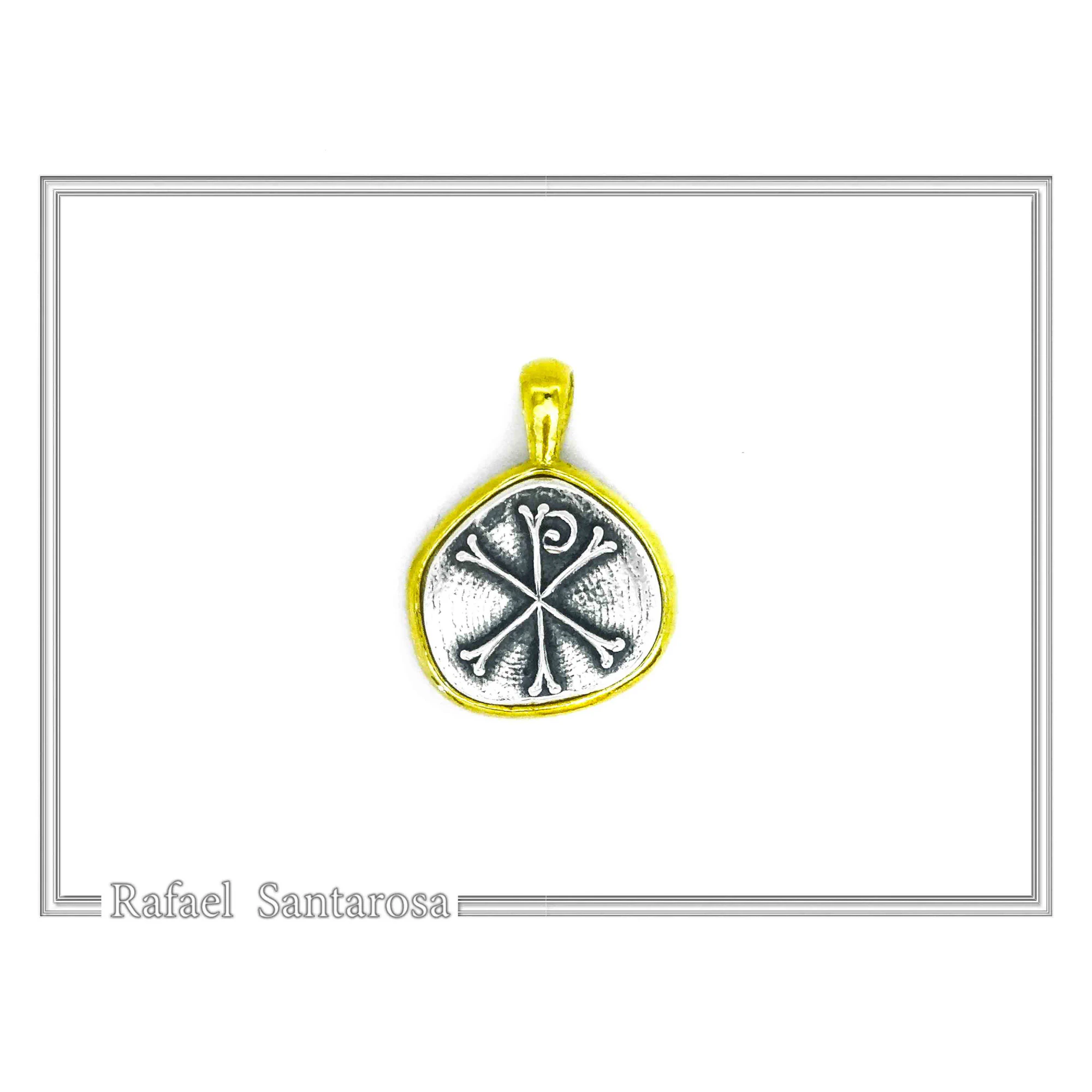 Chi Ro Jesus Name Christogram Pendant: Oxidized Sterling Silver Charm on Gold-Filled Base — additional product image 3 from Rafael Santarosa Fine Jewelry