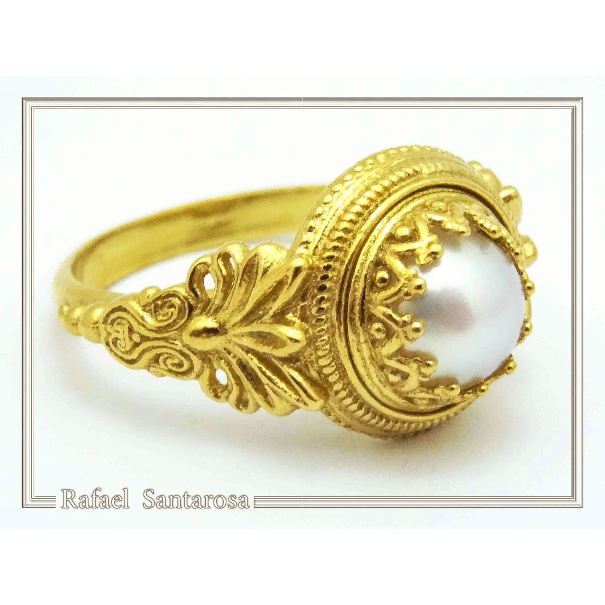Natural Lapis Lazuli Greek Museum Ring: Handmade Filigree antefix 18K Gold-Filled Sterling Silver — additional product image 2 from Rafael Santarosa Fine Jewelry