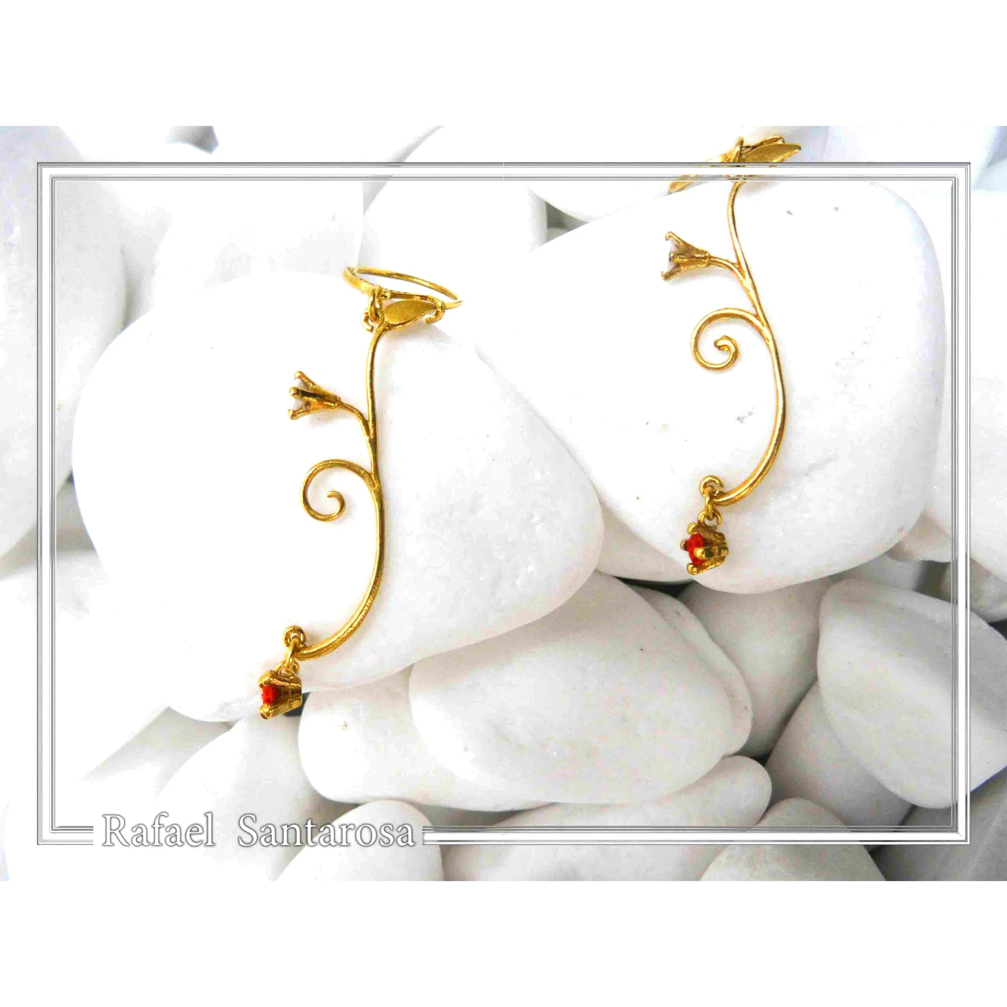 Gold-Filled Sterling Silver Rose Earrings: Red & White Alabaster Flowers — additional product image 7 from Rafael Santarosa Fine Jewelry