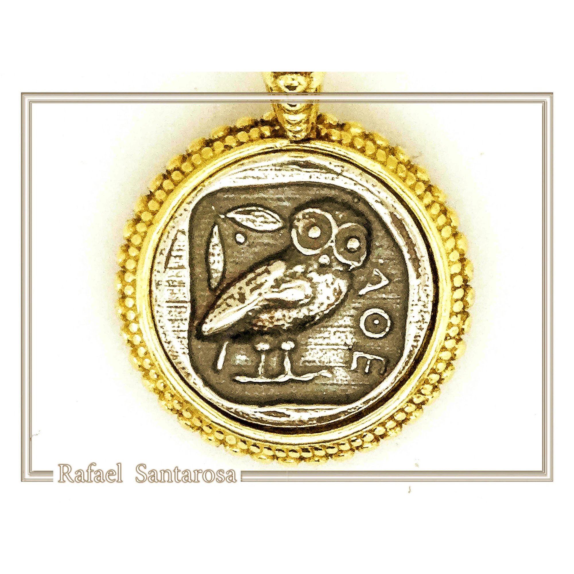 Ancient Greek Athena Owl Tetradrachm Coin Pendant: Sterling Silver, 18K Gold Filled, Museum Jewelry — additional product image 3 from Rafael Santarosa Fine Jewelry
