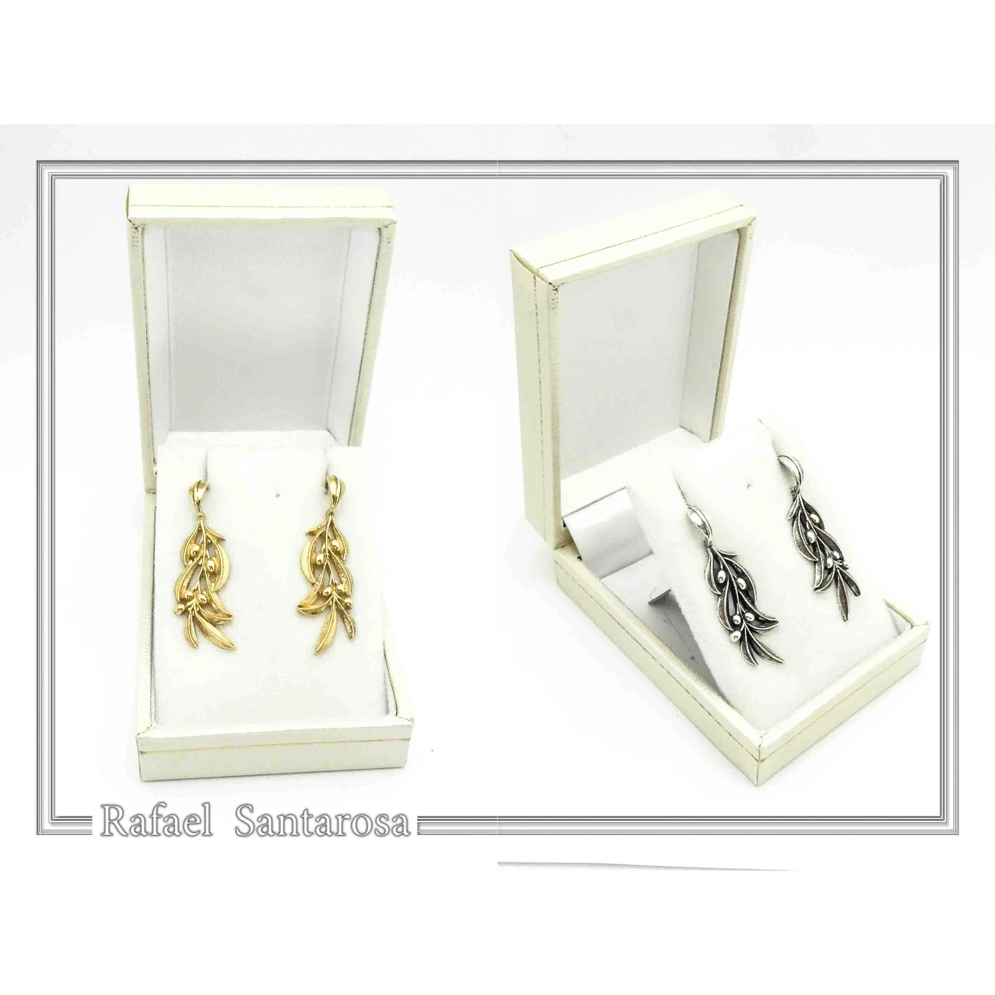 Olive Leaf Branch Drop Earrings Greek Mythology Peace Symbol: Oxidized Sterling Silver — additional product image 9 from Rafael Santarosa Fine Jewelry