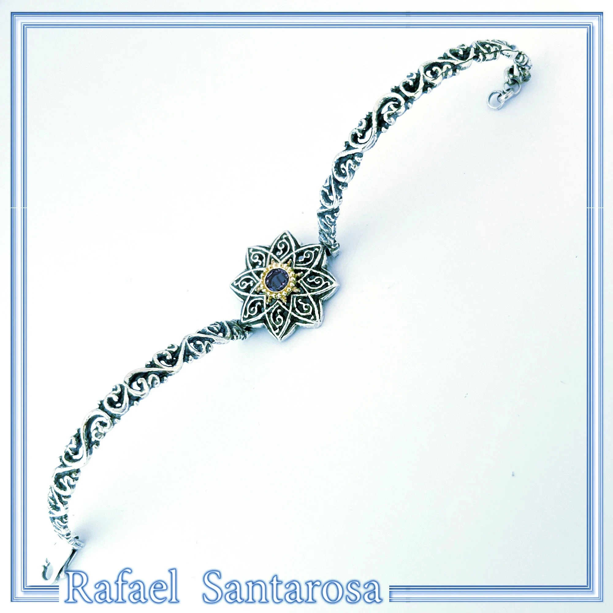 Natural Amethyst Byzantine Star Bracelet: Oxidised Sterling Silver, 18K Gold Filled Bezel — additional product image 8 from Rafael Santarosa Fine Jewelry
