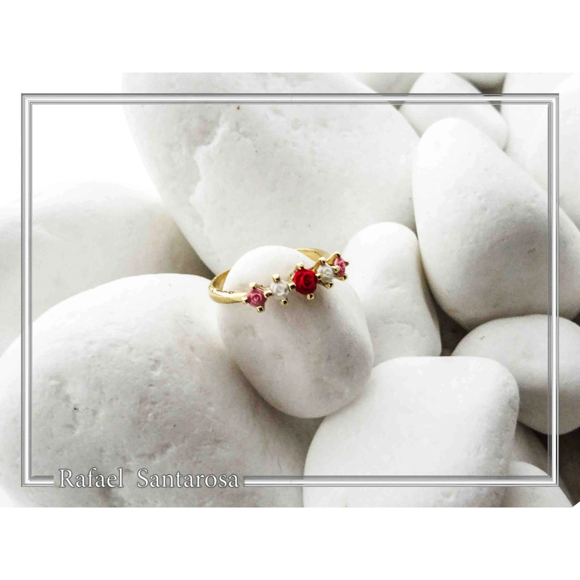 Handmade Alabaster Rose Flowers Bouquet Floral Band Ring: Sterling Silver 18k Gold Filled — additional product image 6 from Rafael Santarosa Fine Jewelry