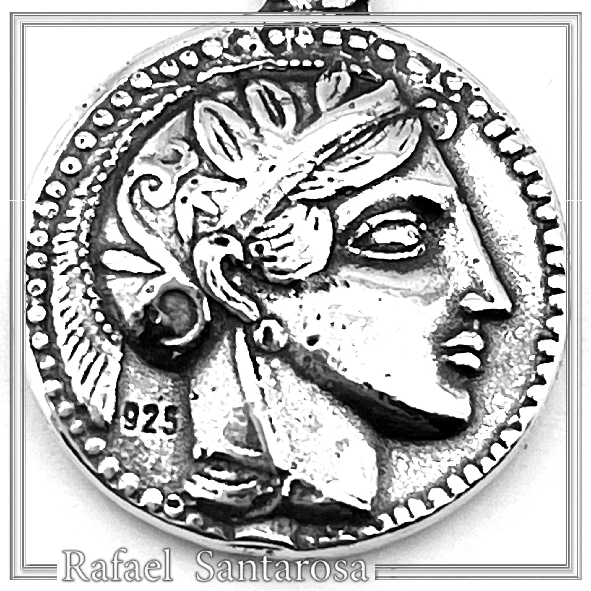 Ancient Greek Tetradrachm Owl Coin Pendant: Athena Wisdom Goddess Oxidized Sterling Silver Museum replica — additional product image 5 from Rafael Santarosa Fine Jewelry