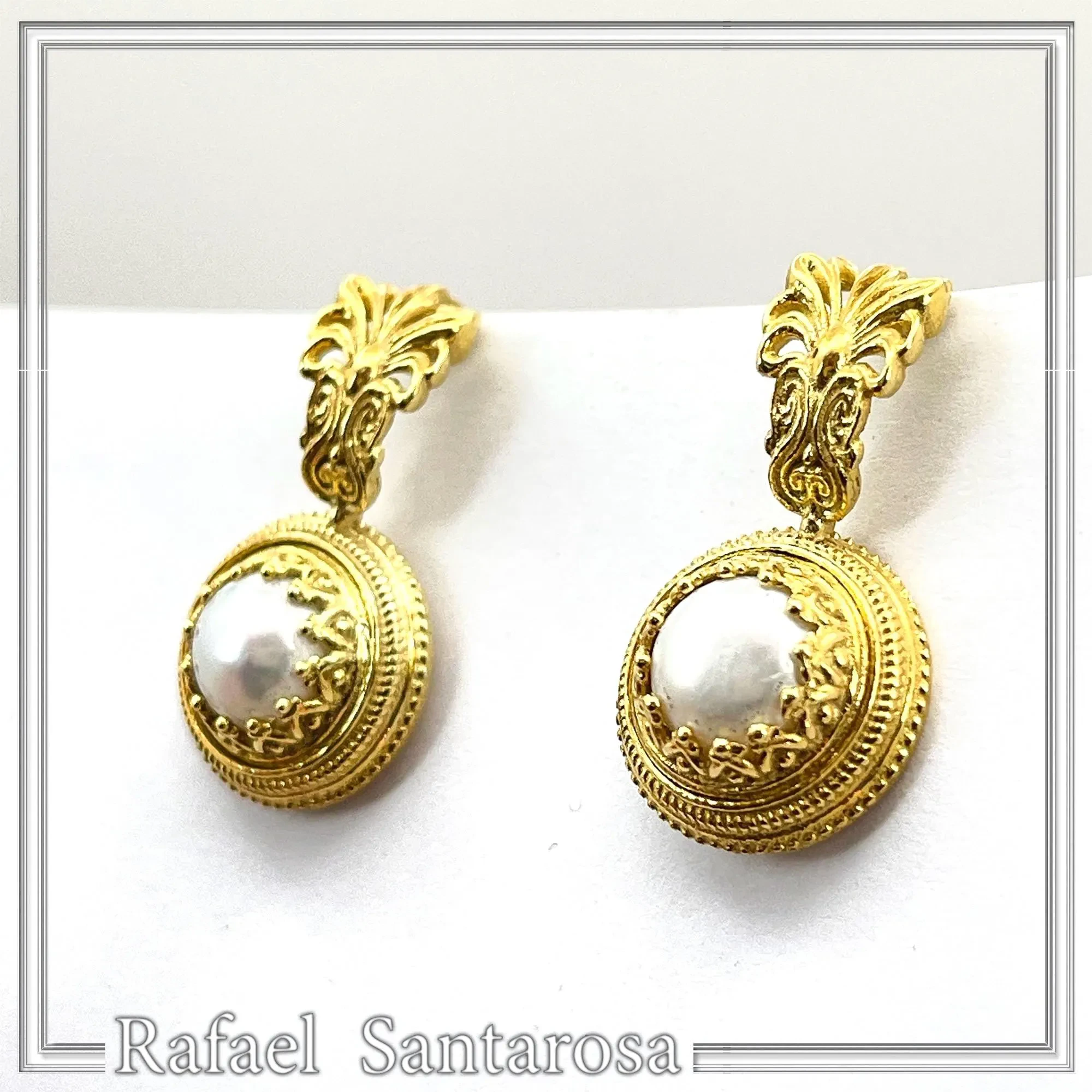 Ancient Greek Antefix Pearl Earrings: Sterling Silver 18K Gold-Filled Filigree jewelry — additional product image 5 from Rafael Santarosa Fine Jewelry