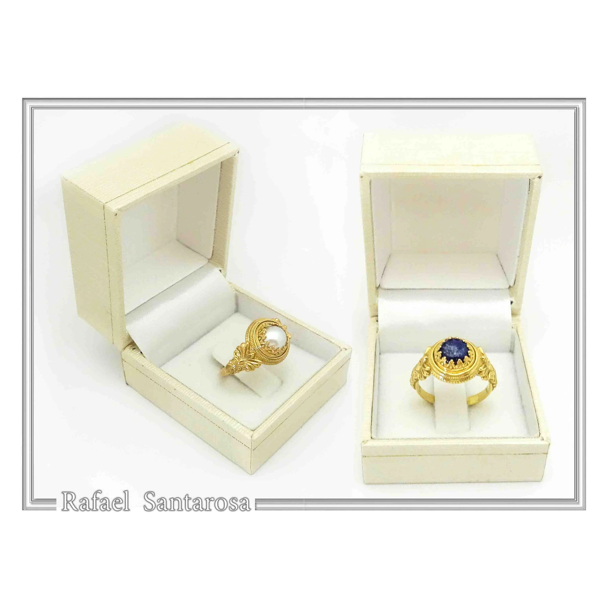Natural Lapis Lazuli Greek Museum Ring: Handmade Filigree antefix 18K Gold-Filled Sterling Silver — additional product image 9 from Rafael Santarosa Fine Jewelry