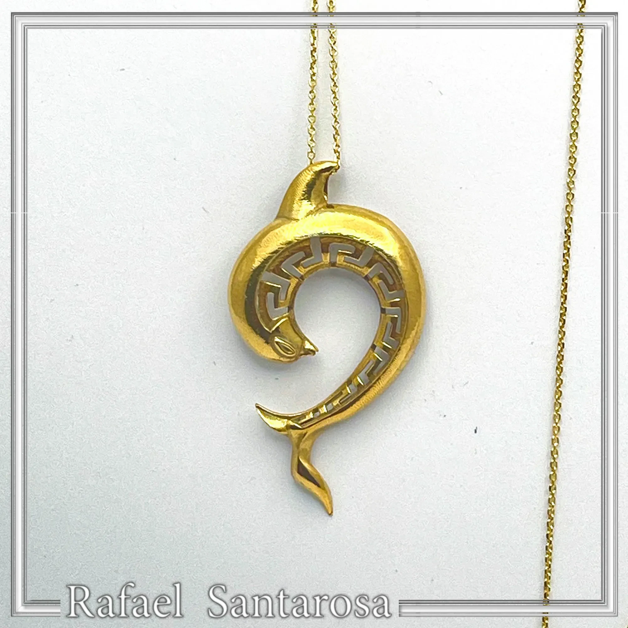 Sterling Silver Dolphin Pendant, 18K Gold Filled Meander Necklace, Ancient Greek Jewelry — additional product image 10 from Rafael Santarosa Fine Jewelry