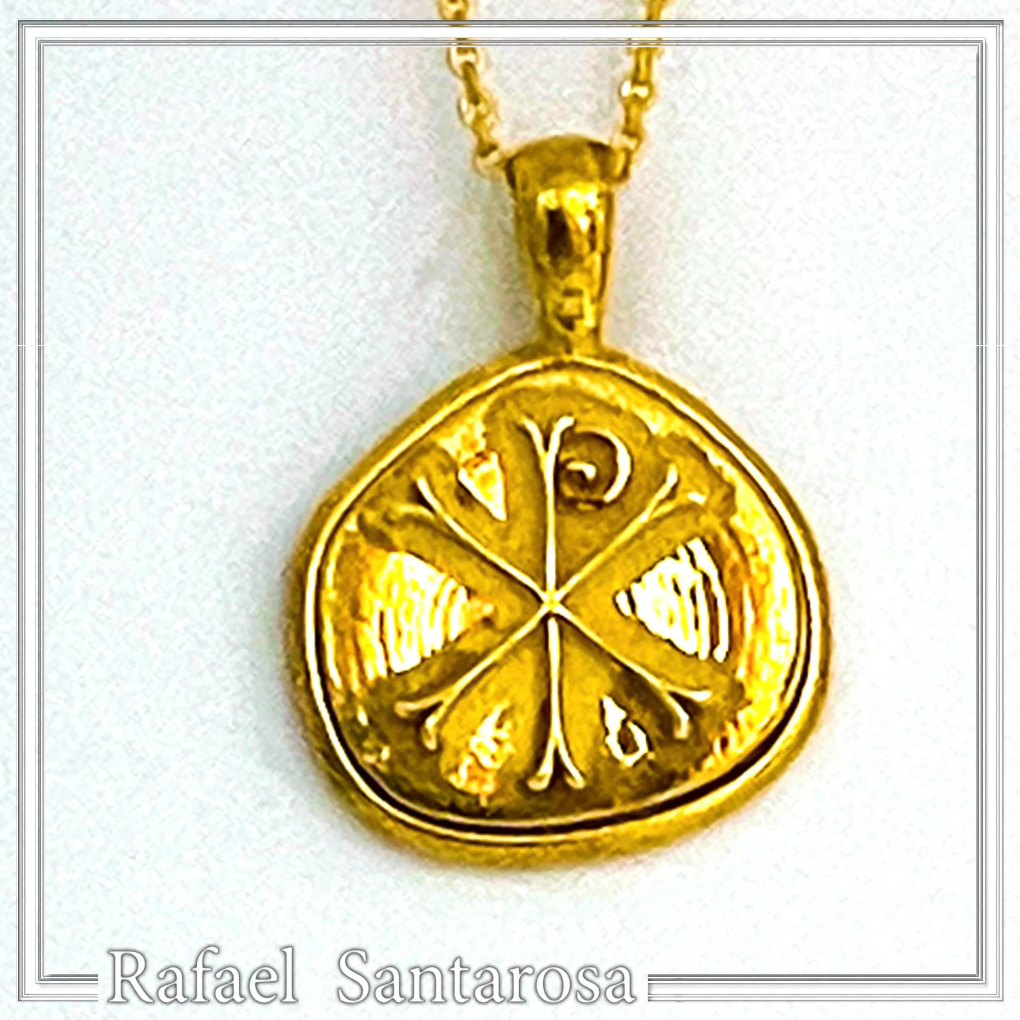 18k Solid Gold Chi Rho Religious Pendant - Jesus Christ Name Byzantine Christian Necklace — additional product image 4 from Rafael Santarosa Fine Jewelry