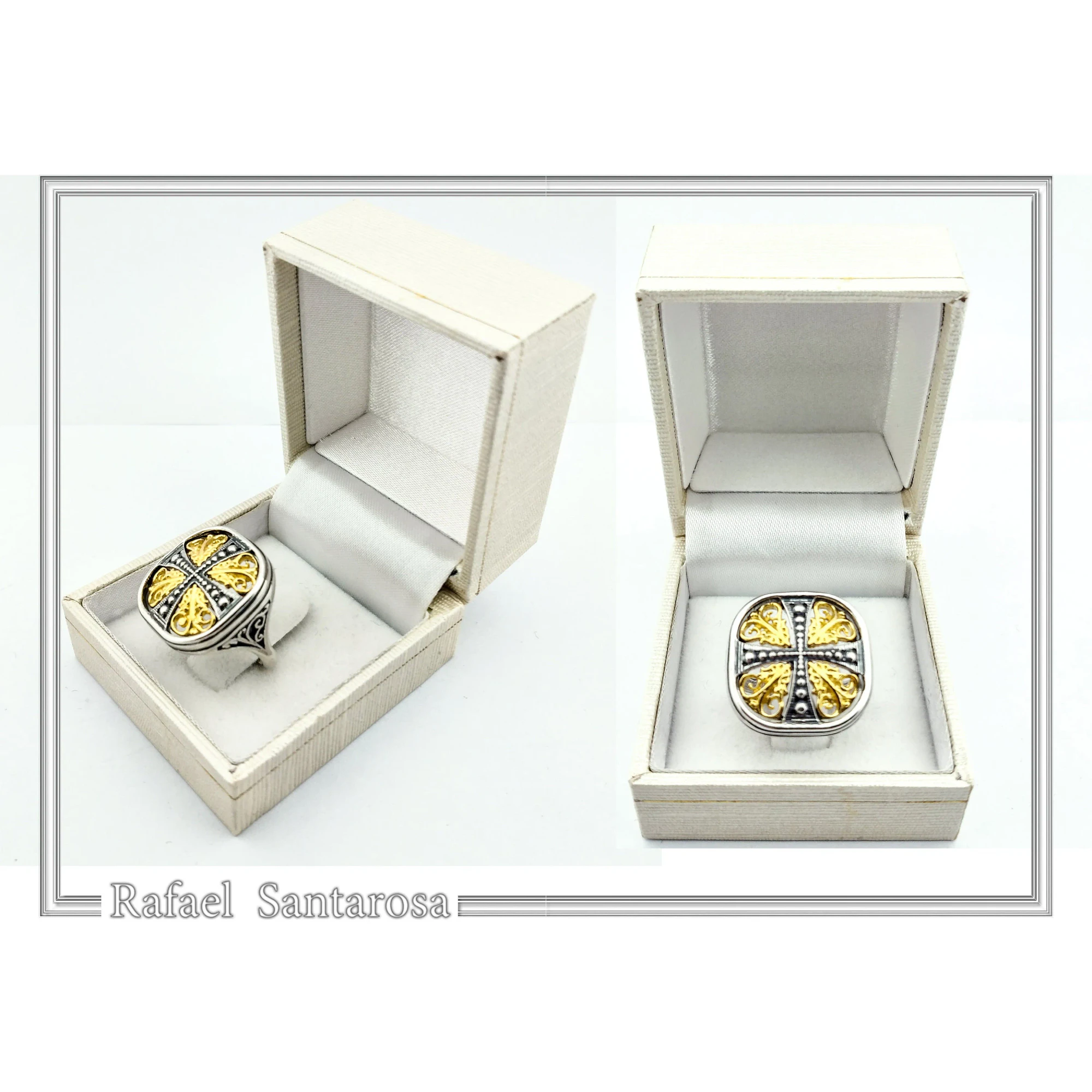 Byzantine Cross Statement Ring: Sterling Silver, 18K Gold Filled, Greek Orthodox Religious Ring — additional product image 9 from Rafael Santarosa Fine Jewelry