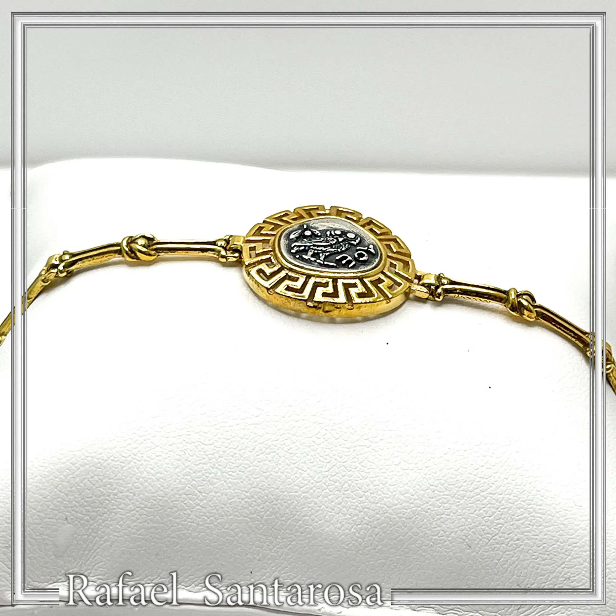 Athena Goddess Owl Tetradrachm Coin Greek Key Bracelet: Oxidized & 18k Gold Filled Sterling Silver — additional product image 5 from Rafael Santarosa Fine Jewelry