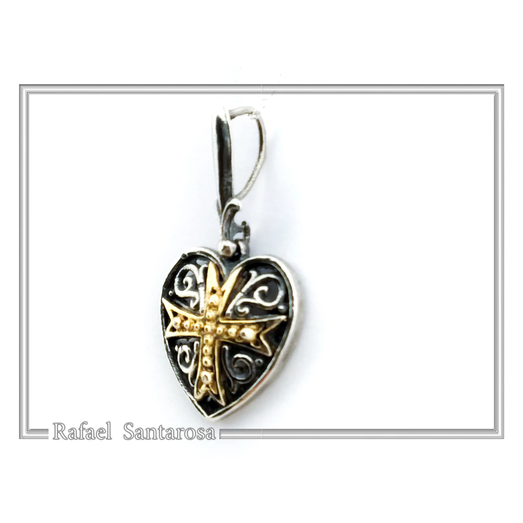 Byzantine Maltese Knights Cross Holy Heart Pendant: Oxidised and 18K Gold Filled Sterling Silver — additional product image 5 from Rafael Santarosa Fine Jewelry