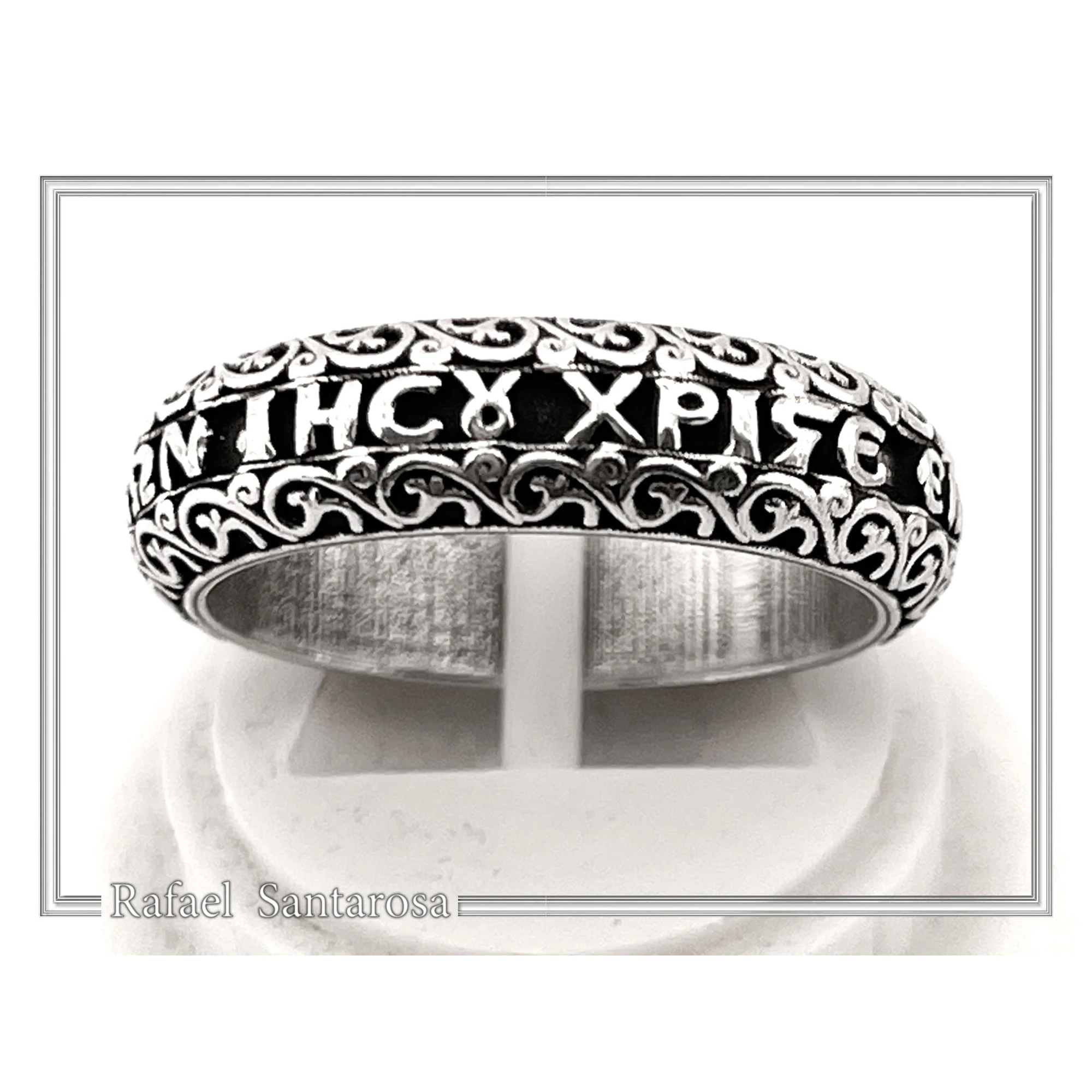 Orthodox Christian Prayer Ring: Lord Jesus Christ Have Mercy. Religious Band Oxidized Sterling Silver — additional product image 8 from Rafael Santarosa Fine Jewelry