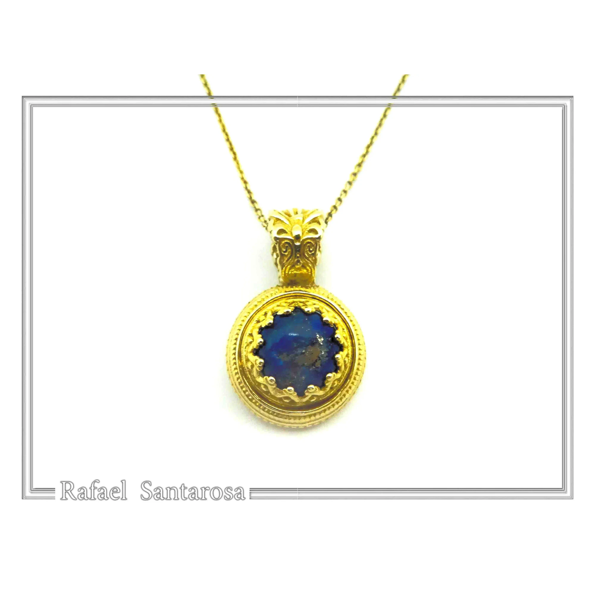 Lapis Lazuli Filigree Pendant: Ancient Greek Art genuine stone Sterling Silver K18 Gold-Filled, — additional product image 3 from Rafael Santarosa Fine Jewelry