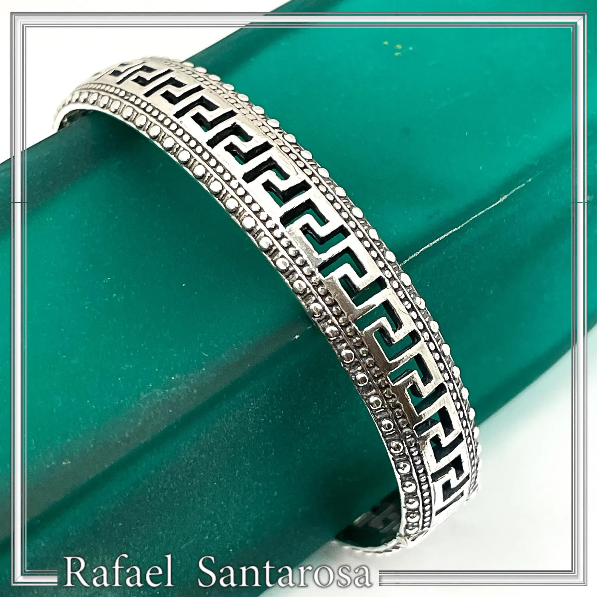 Greek Key Meander Oxidized Sterling Silver 925 Bangle Bracelet Handmade Artisan Jewelry Gift Women