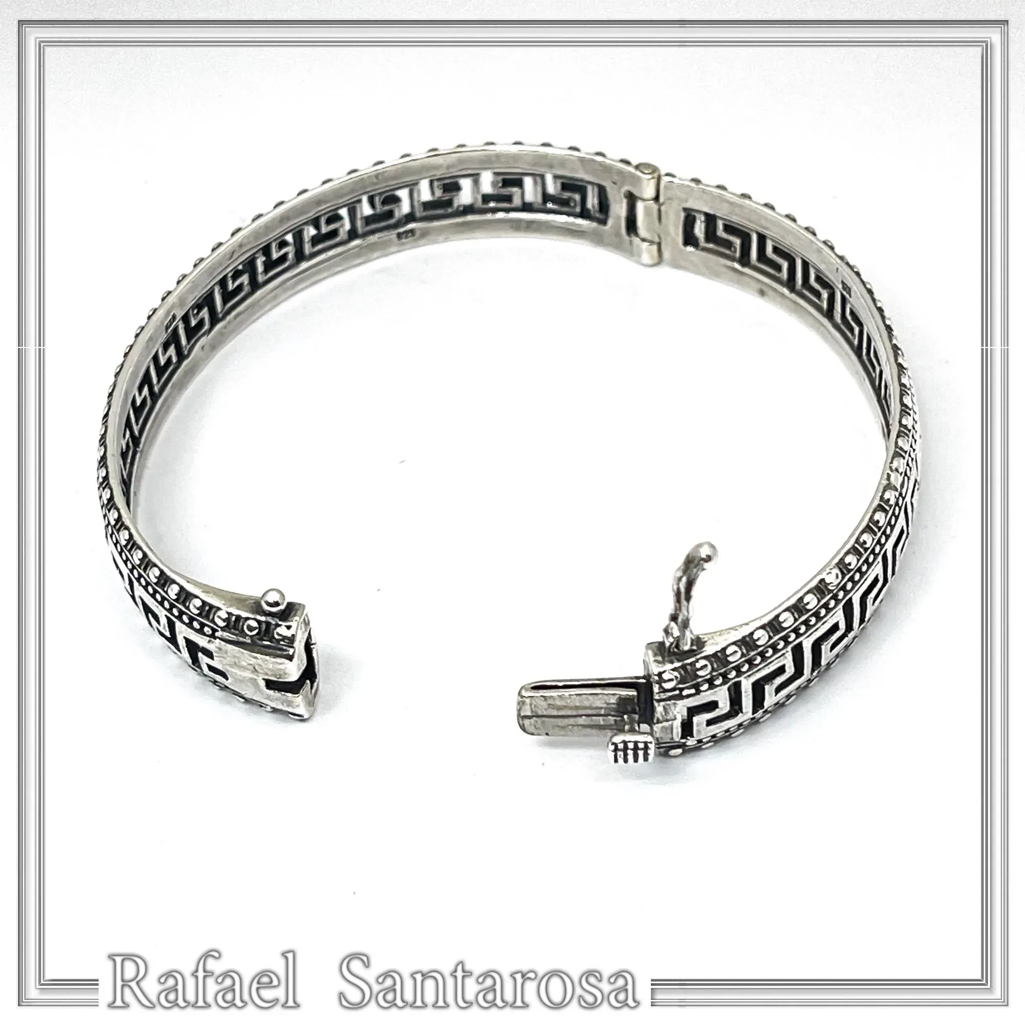 Greek Key Meander Oxidized Sterling Silver 925 Bangle Bracelet Handmade Artisan Jewelry Gift Women — additional product image 4 from Rafael Santarosa Fine Jewelry
