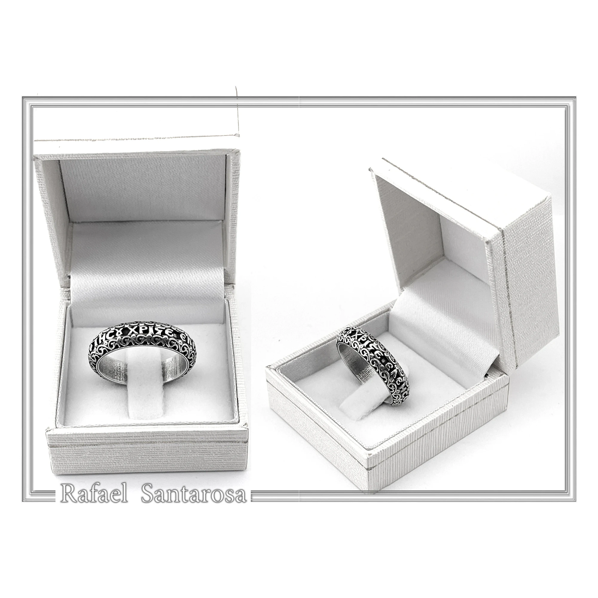 Orthodox Christian Prayer Ring: Lord Jesus Christ Have Mercy. Religious Band Oxidized Sterling Silver — additional product image 9 from Rafael Santarosa Fine Jewelry