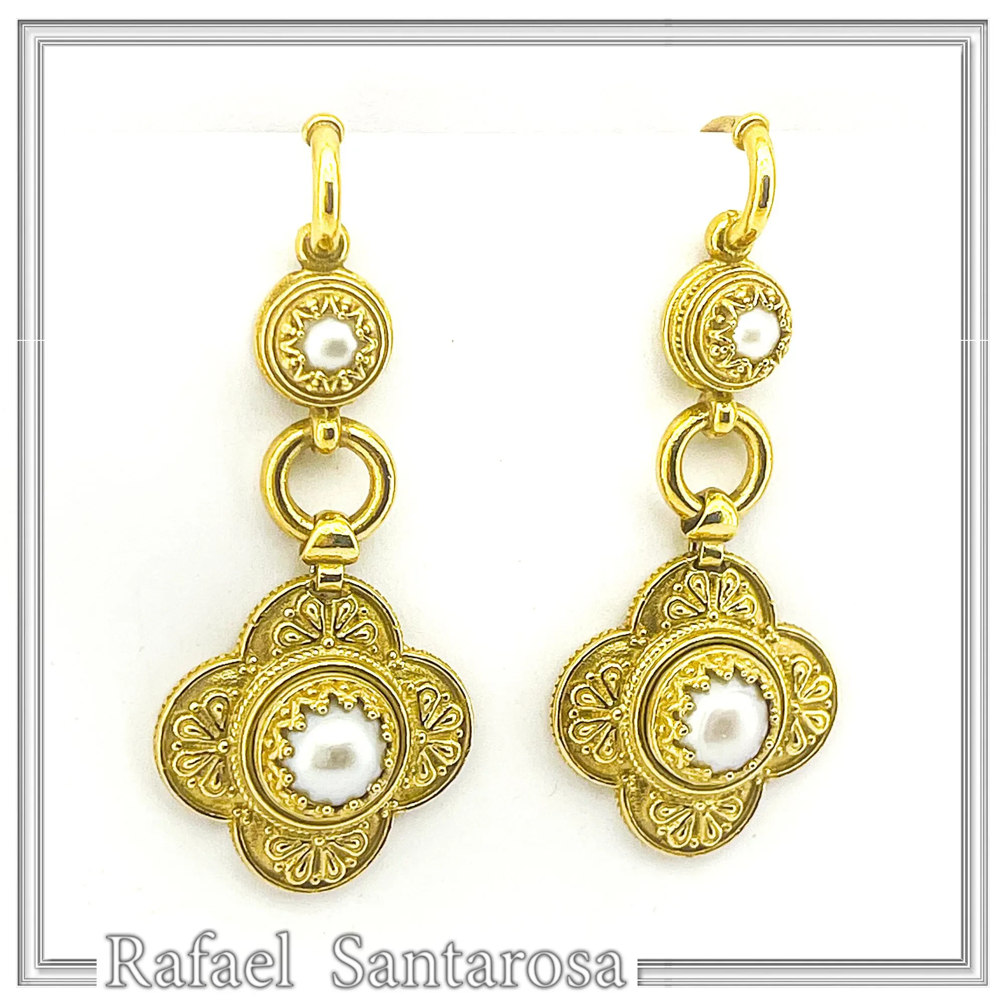 Byzantine Cross Filigree Dangle Earrings: Natural Pearl 18k Gold-Filled sterling silver — additional product image 5 from Rafael Santarosa Fine Jewelry