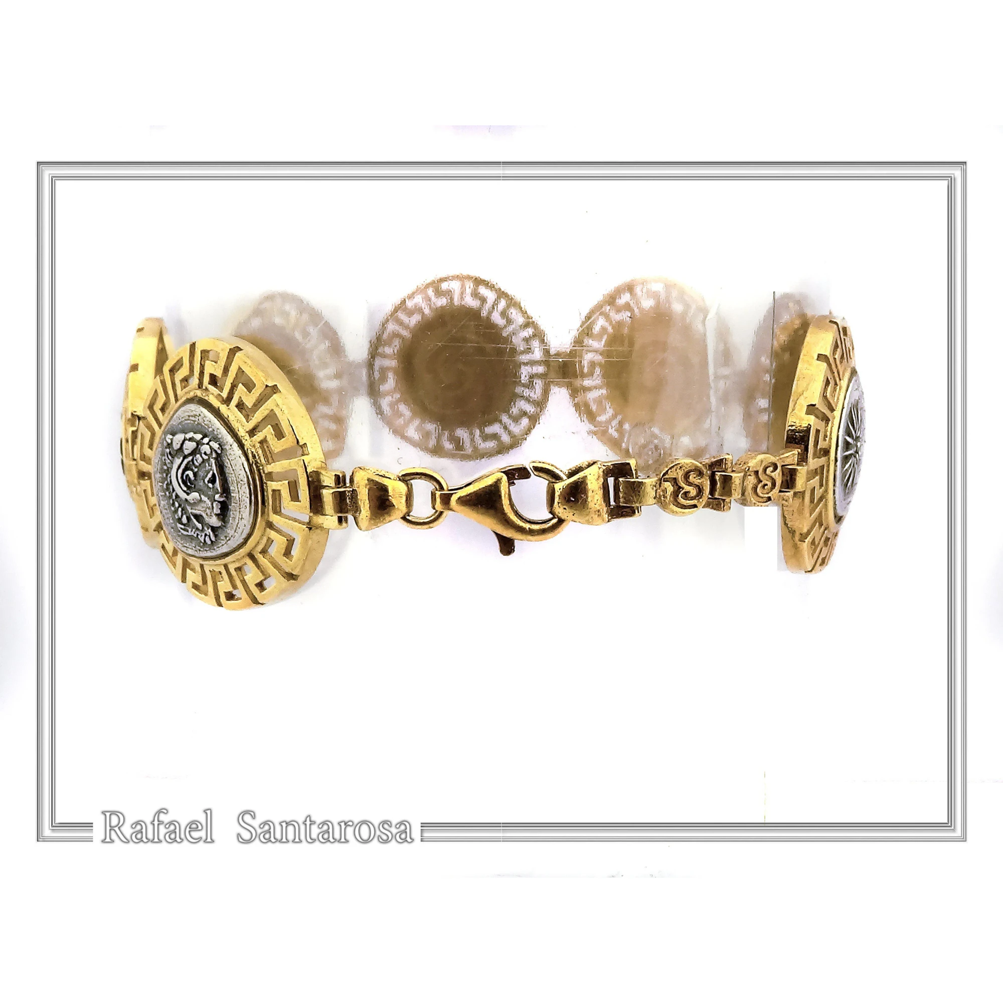 Ancient Greek Coin Greek key Beaded Bracelet: Oxidised and 18K Gold Filled Sterling Silver — additional product image 8 from Rafael Santarosa Fine Jewelry