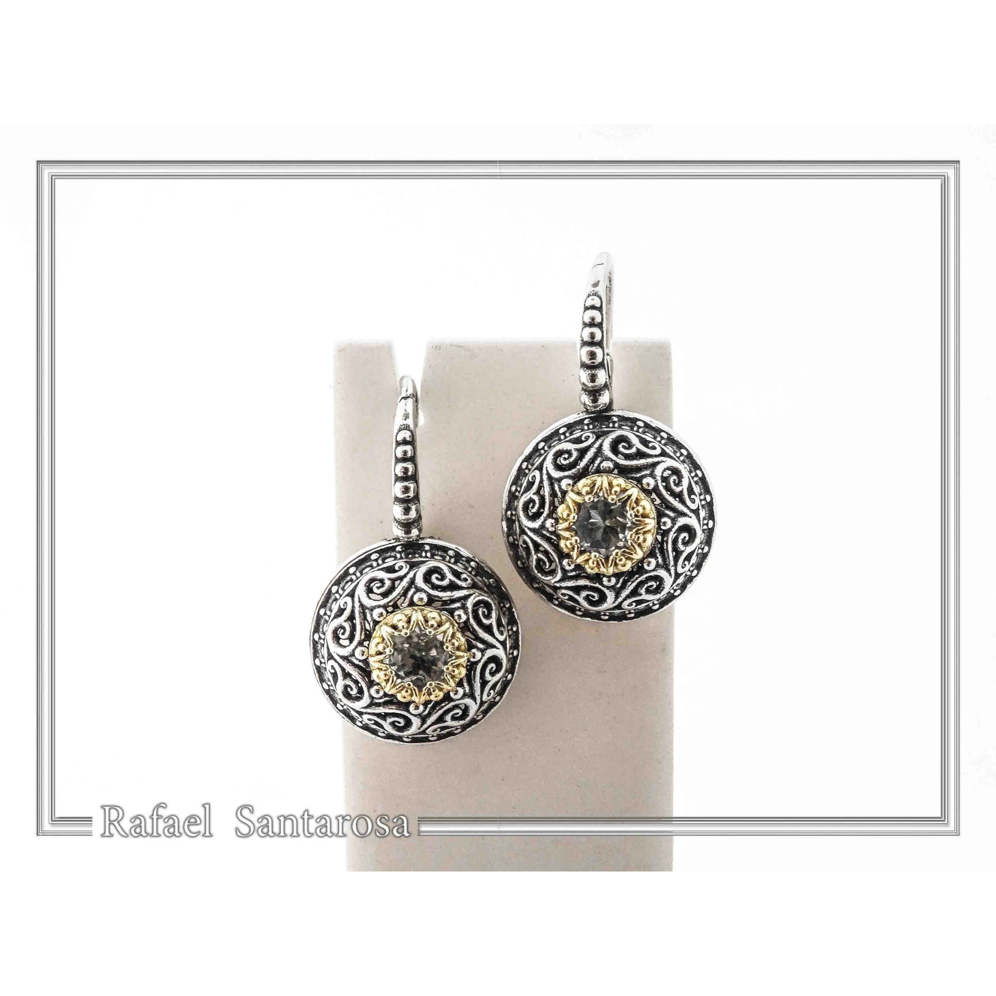 Byzantine Filigree Natural Gem Silver Earrings: Garnet, Topaz, Peridot, Amethyst, Pearl or Lapis — additional product image 5 from Rafael Santarosa Fine Jewelry