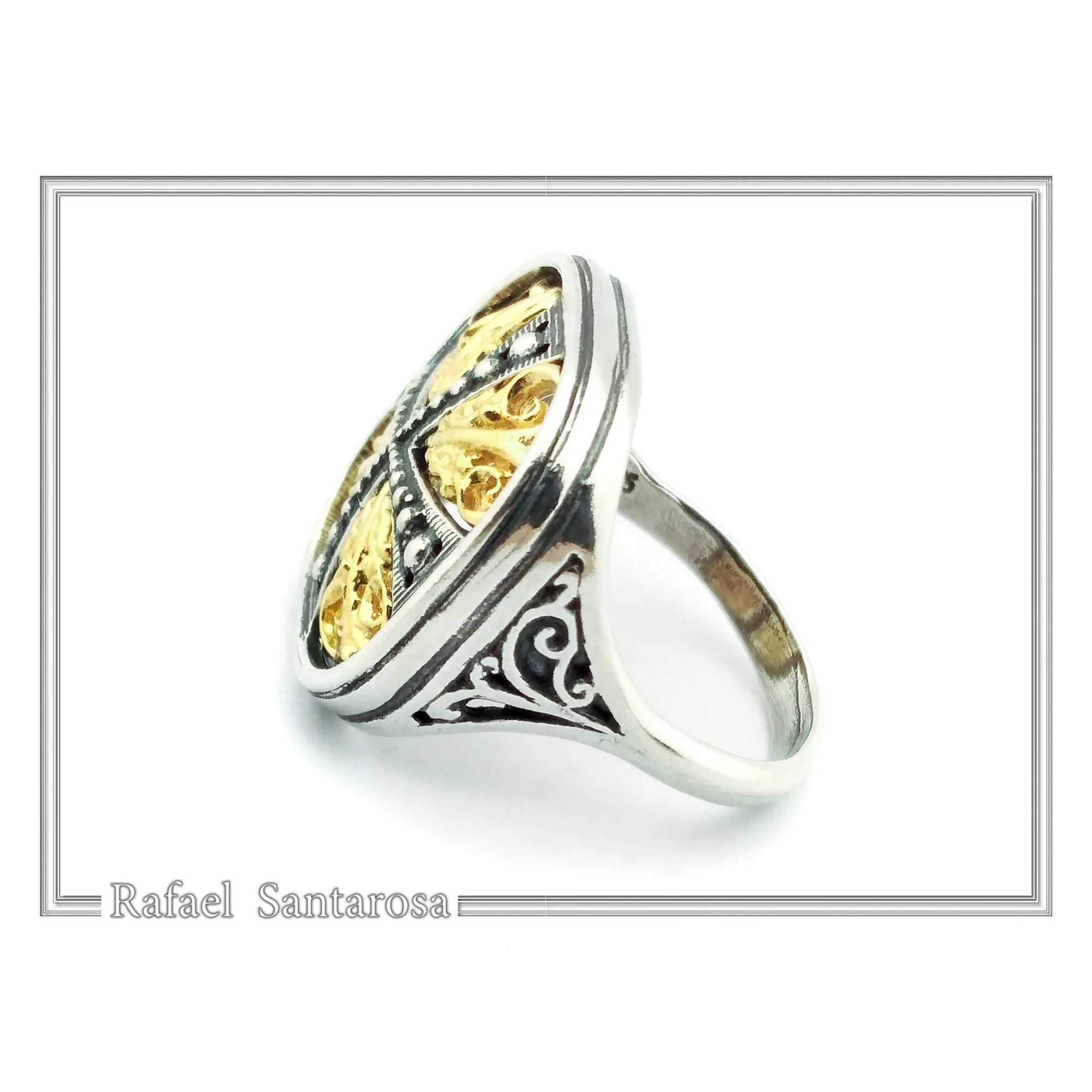 Byzantine Cross Statement Ring: Sterling Silver, 18K Gold Filled, Greek Orthodox Religious Ring — additional product image 3 from Rafael Santarosa Fine Jewelry